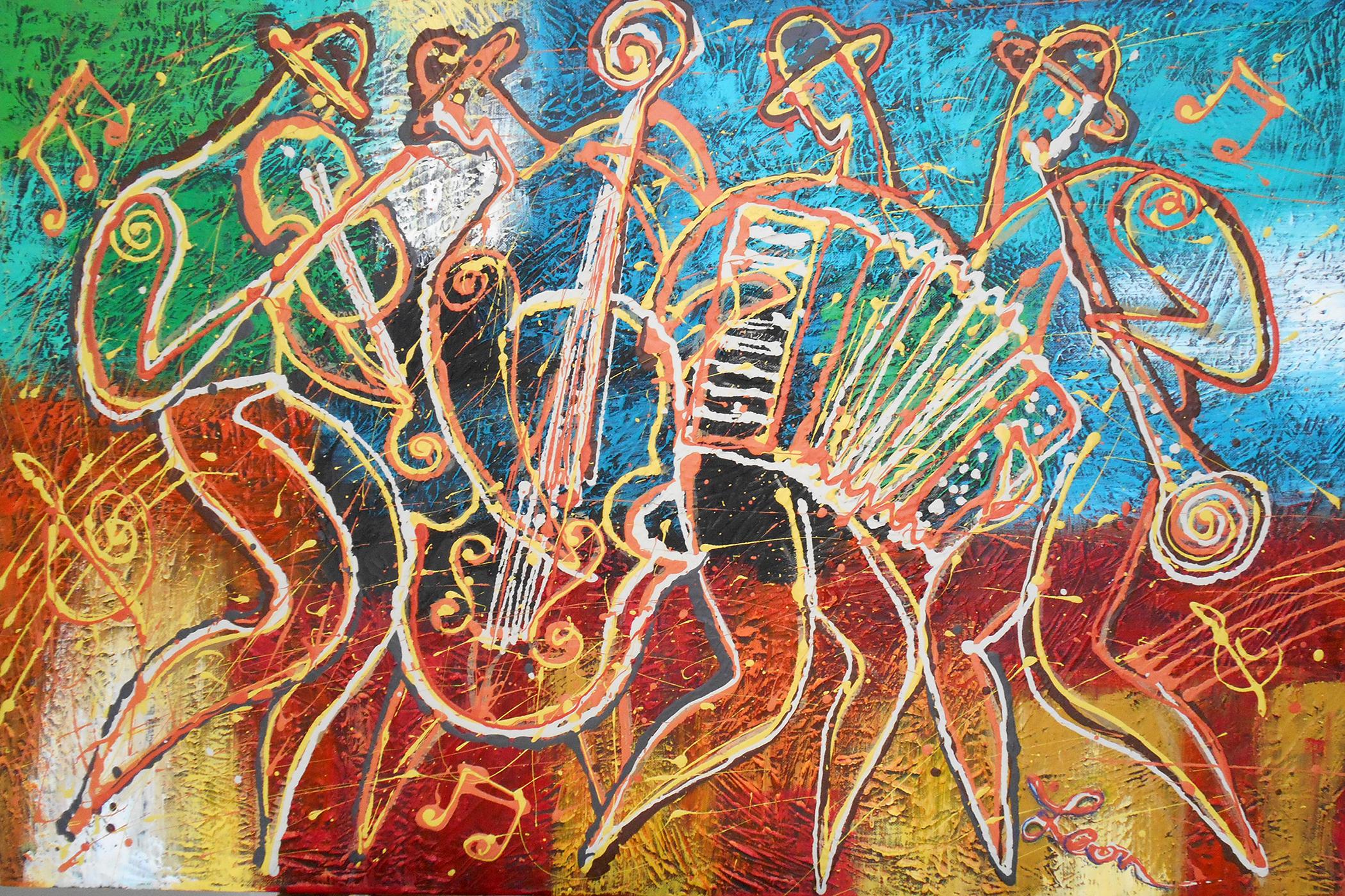 KLEZMER MUSIC BAND, Pintura, Acrílico sobre lienzo - Painting de Leon Zernitsky 