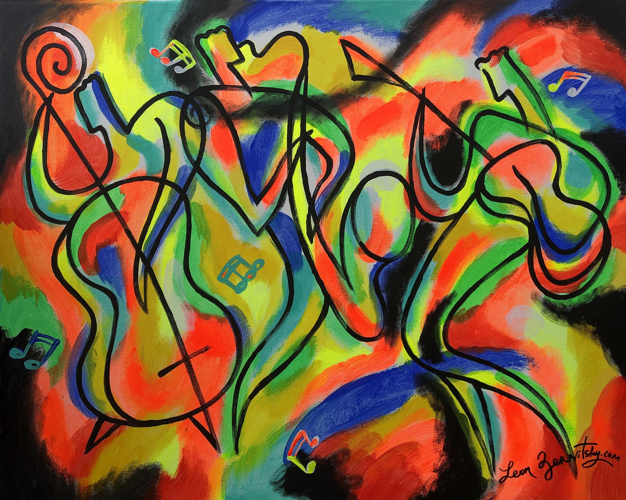 Leon Zernitsky Traditional Jazz, Painting, Acrylic on Canvas For Sale