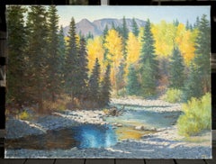 "Colorado Splendor" Mountain Landscape Scene with Creek and Aspen Trees