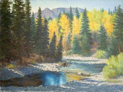 "Colorado Splendor" Mountain Landscape Scene with Creek and Aspen Trees