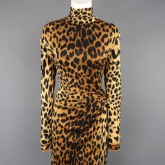 LEONARD - PARIS Size M Cheetah Print High Neck Draped Cocktail Dress