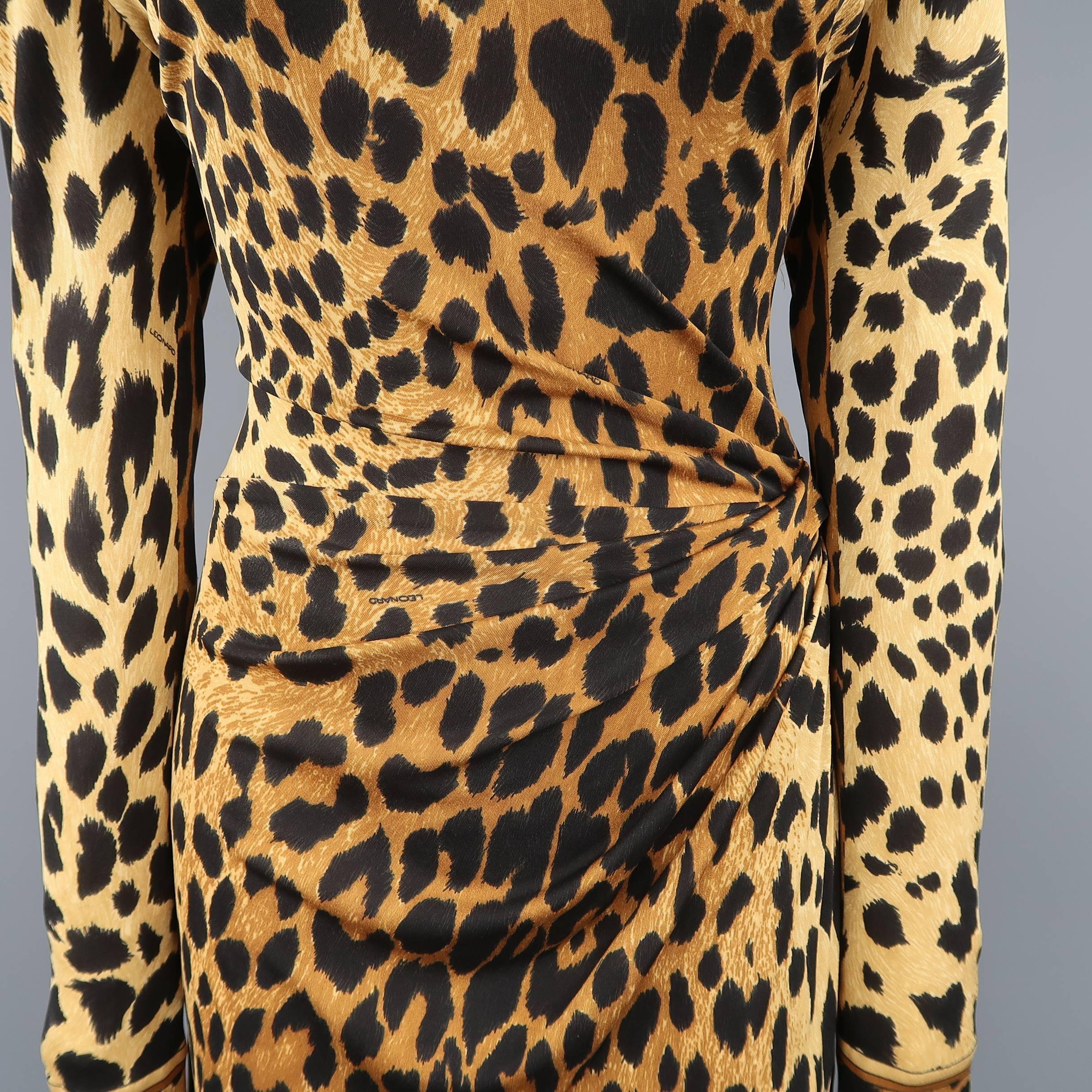 Brown LEONARD - PARIS Size M Cheetah Print High Neck Draped Cocktail Dress