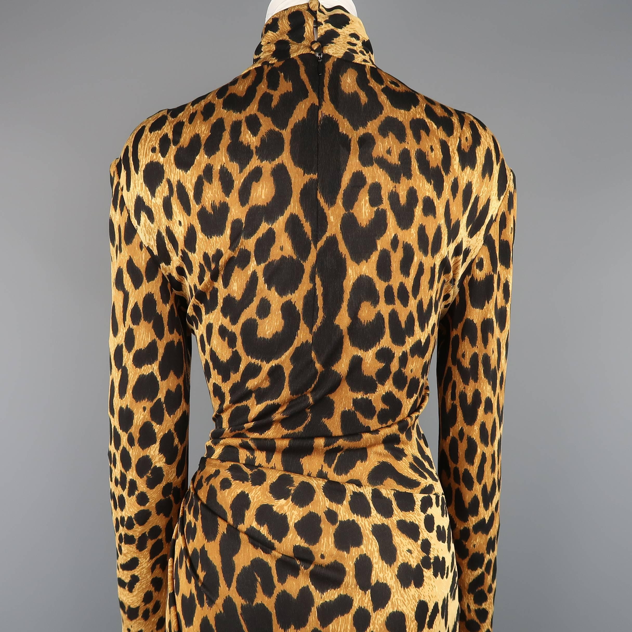 LEONARD - PARIS Size M Cheetah Print High Neck Draped Cocktail Dress 2
