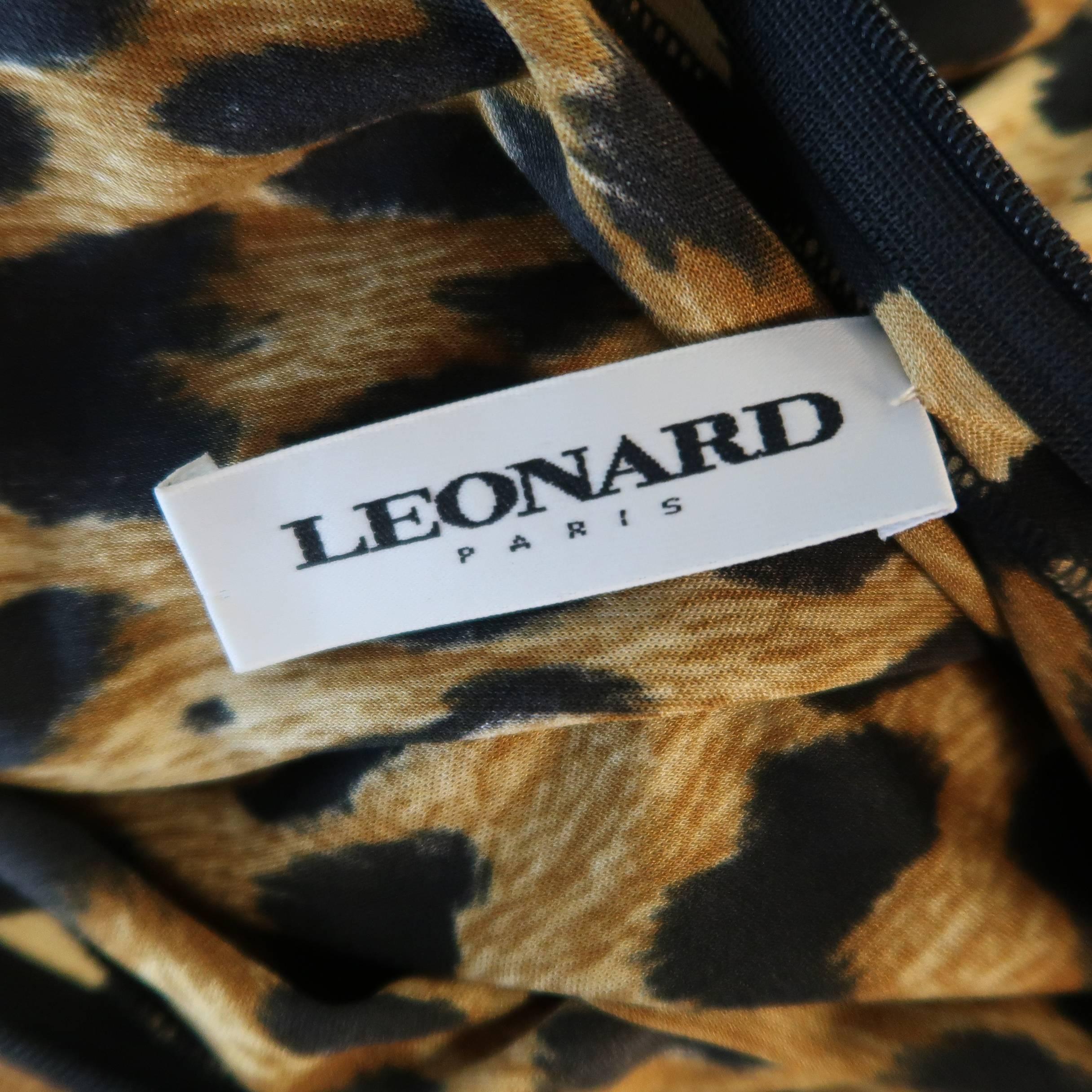 LEONARD - PARIS Size M Cheetah Print High Neck Draped Cocktail Dress 3