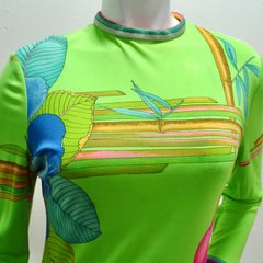 Leonard 1960s Green Floral Silk Dress