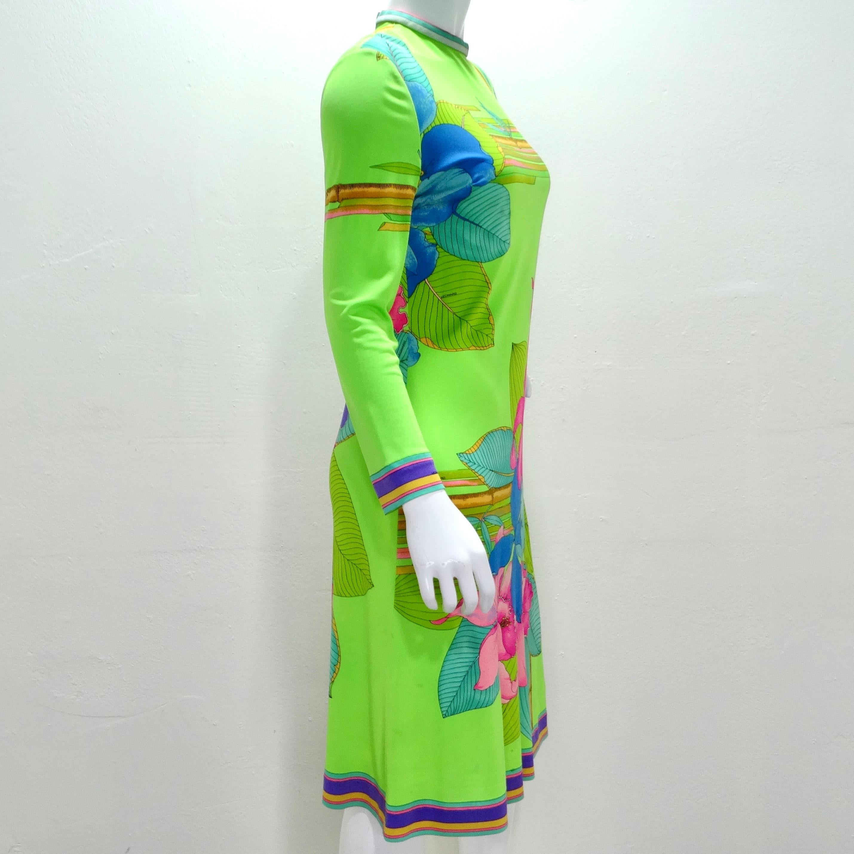 Women's Leonard 1960s Green Floral Silk Dress For Sale