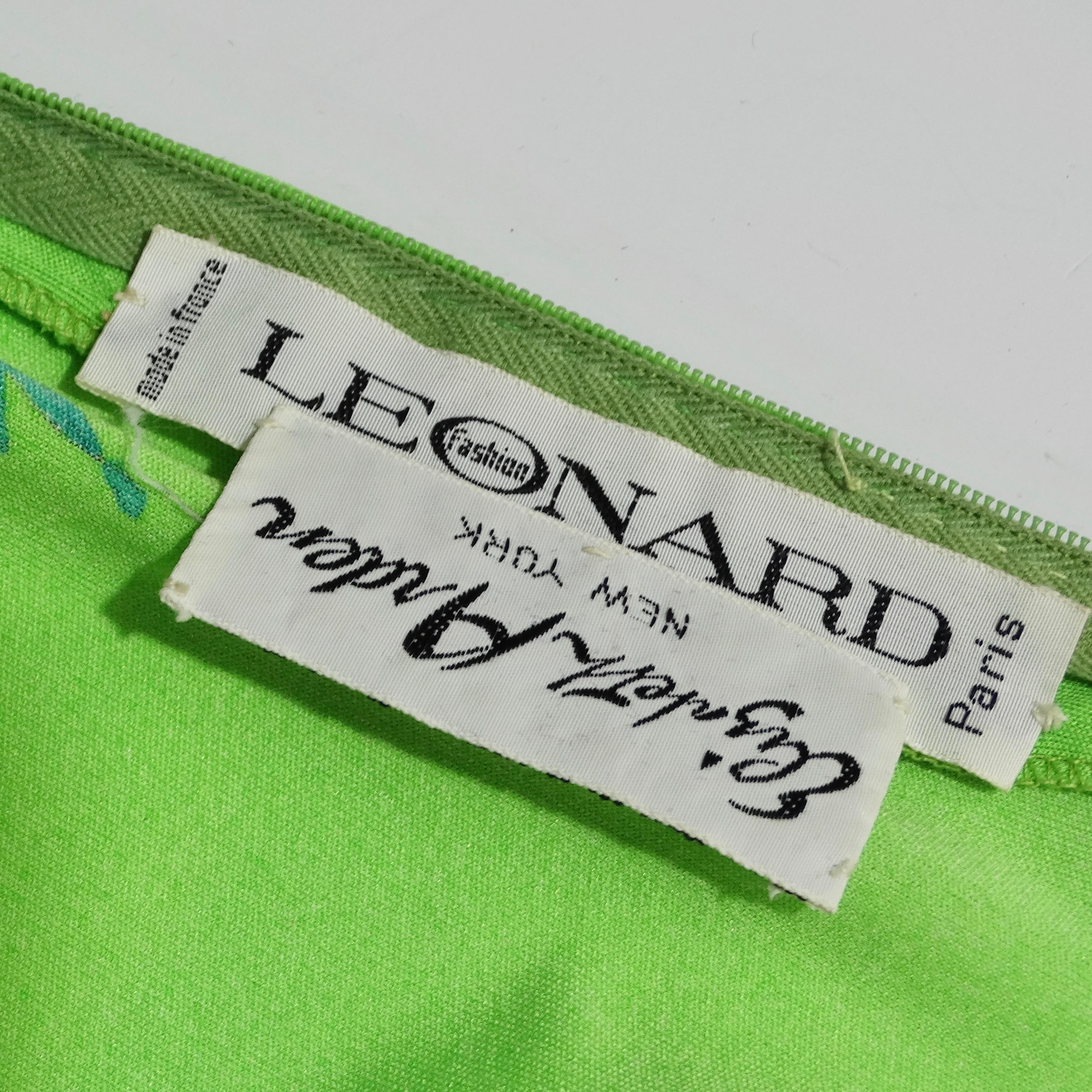 Leonard 1960er Jahre Grünes geblümtes Seidenkleid im Angebot 3