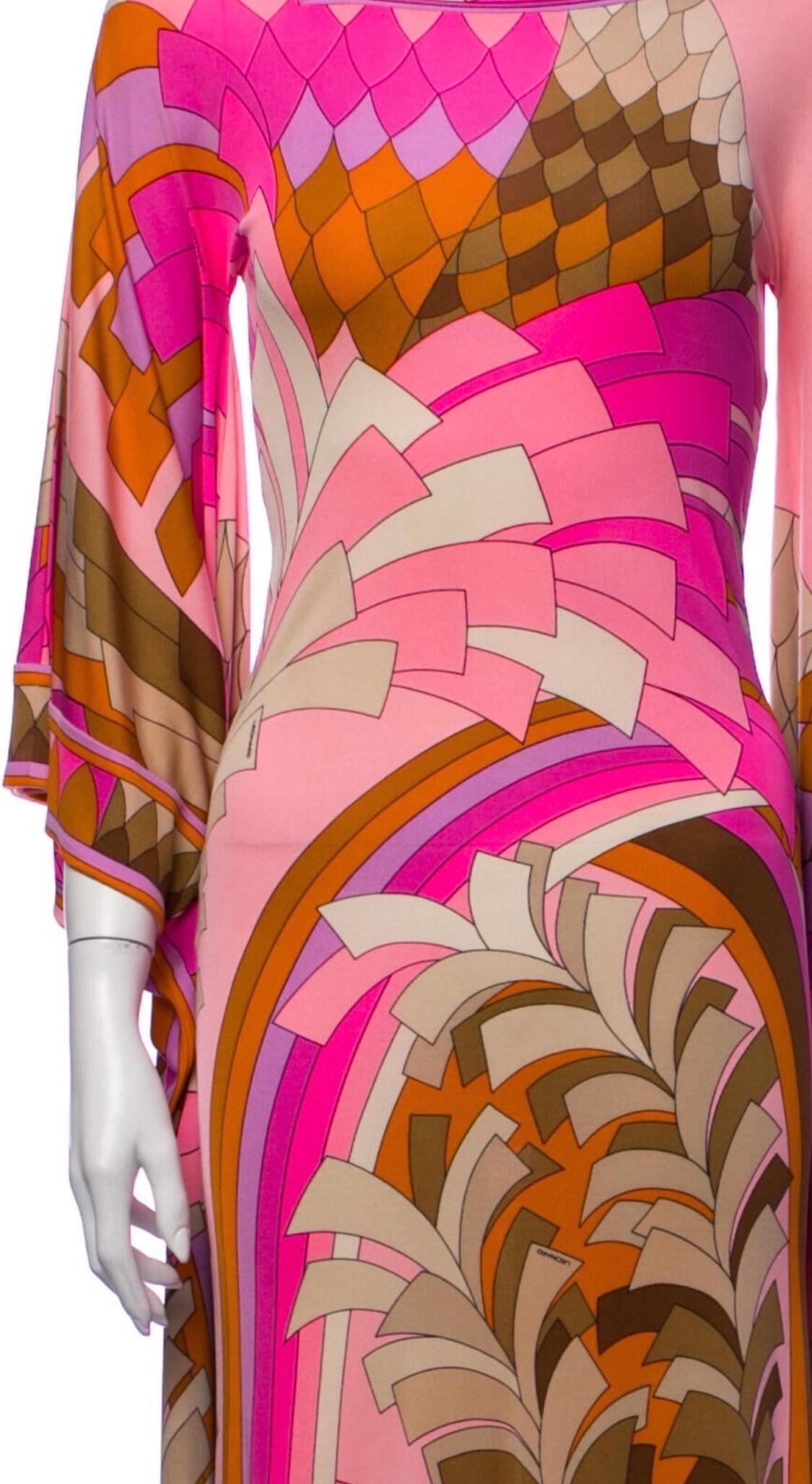 Pink Leonard 1970s Geometric Angel Wing Dress