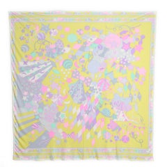 Leonard 1990s Carre 145 Silk Jersey Yellow Circus Scarf Sarong