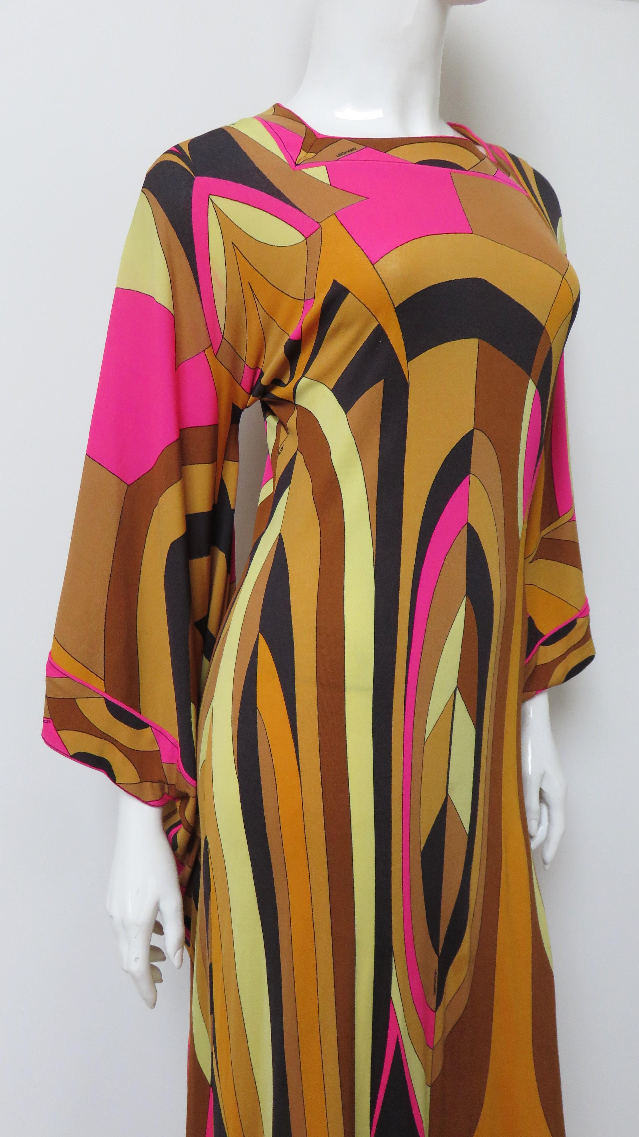 Leonard Angel Sleeve Silk Maxi Dress 1970s For Sale 5