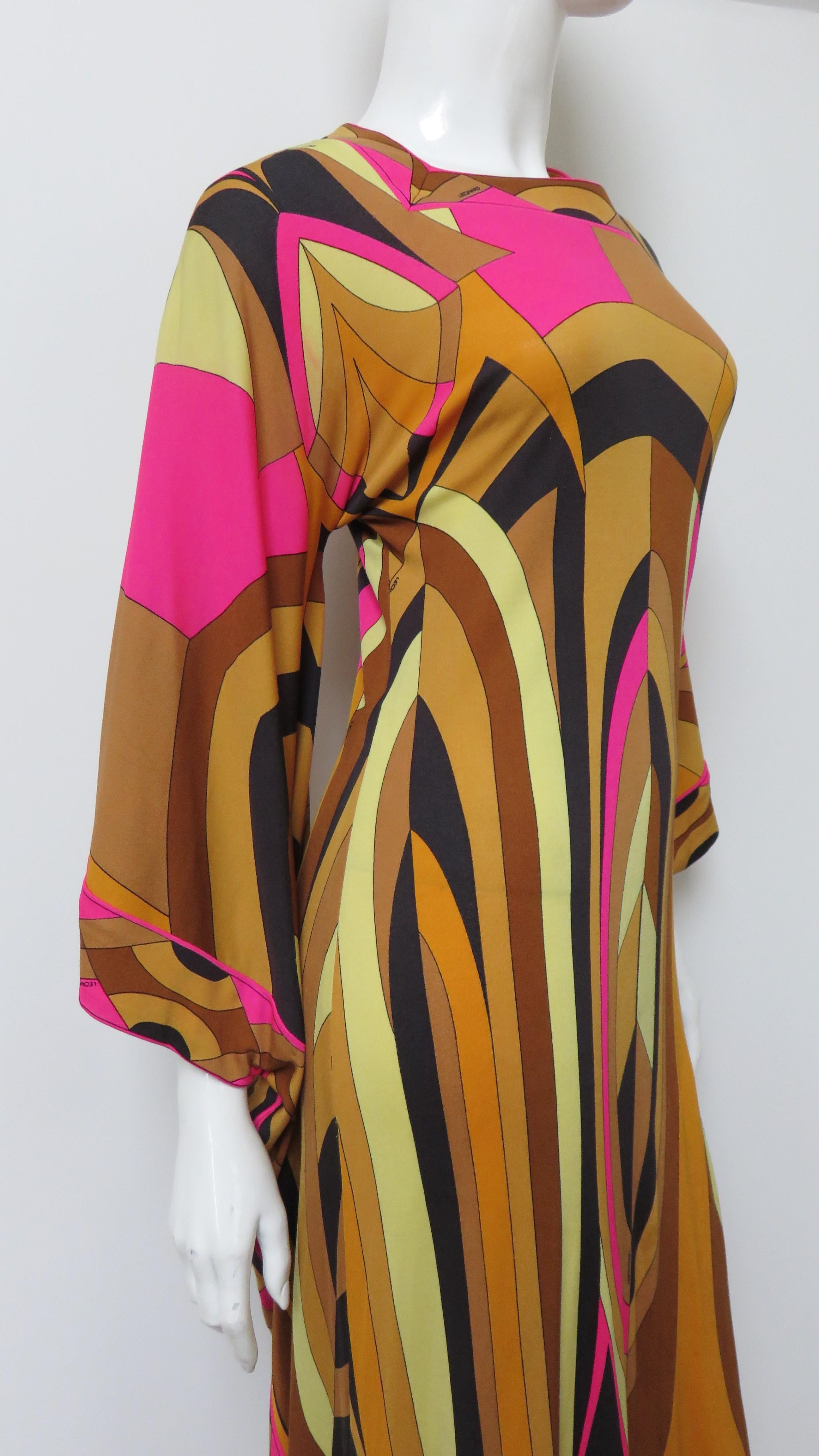 Leonard Angel Sleeve Silk Maxi Dress 1970s For Sale 6