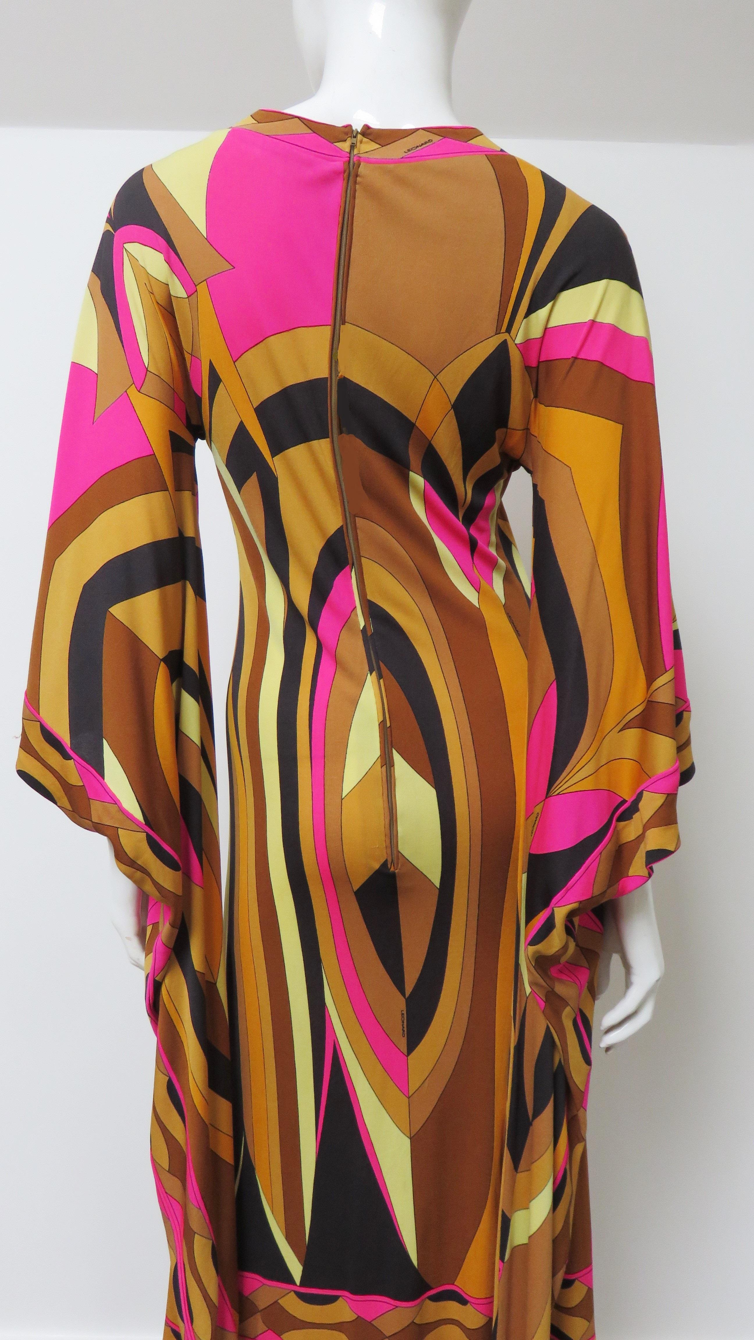 Leonard Angel Sleeve Silk Maxi Dress 1970s For Sale 7