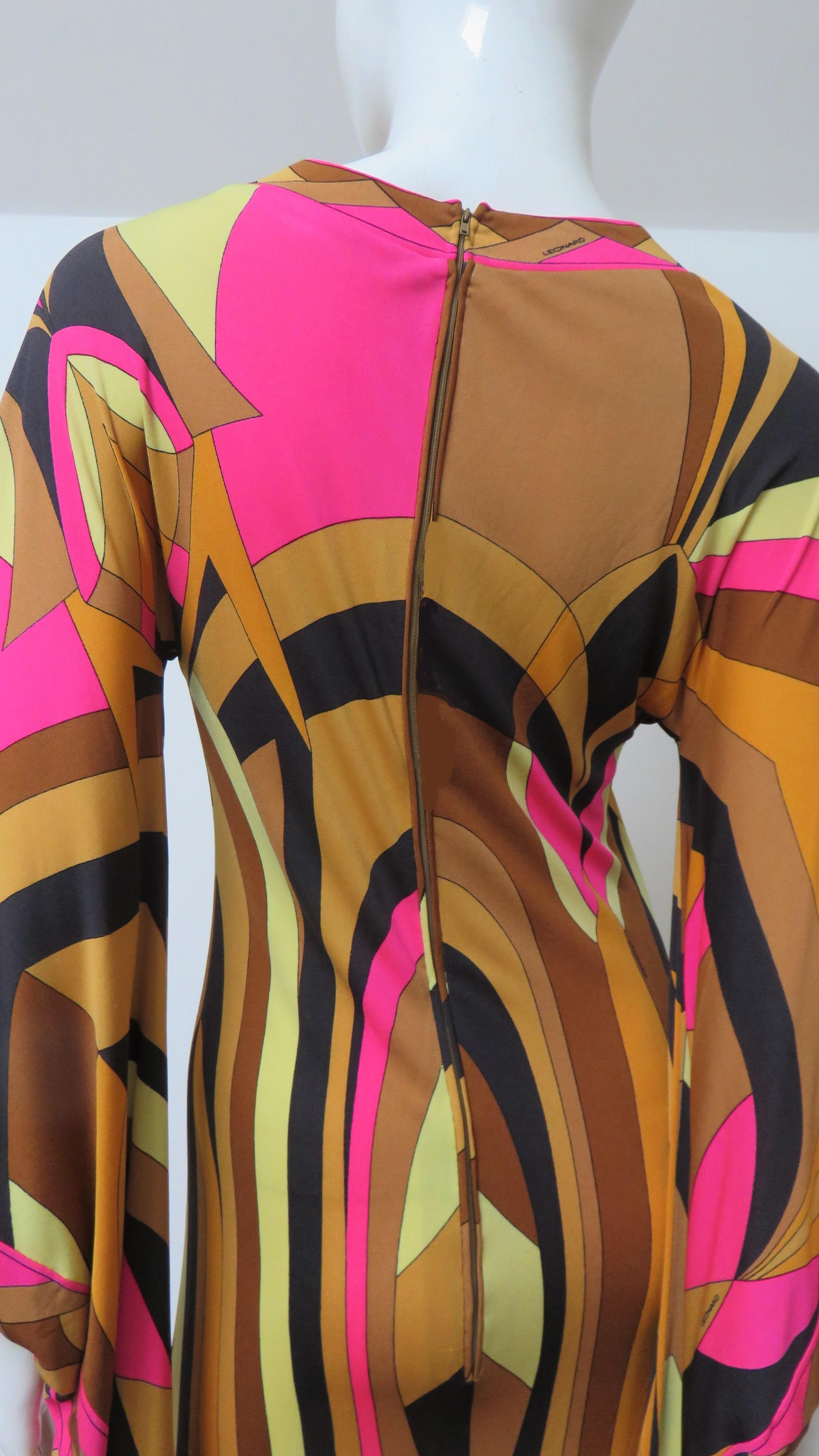 Leonard Angel Sleeve Silk Maxi Dress 1970s For Sale 8