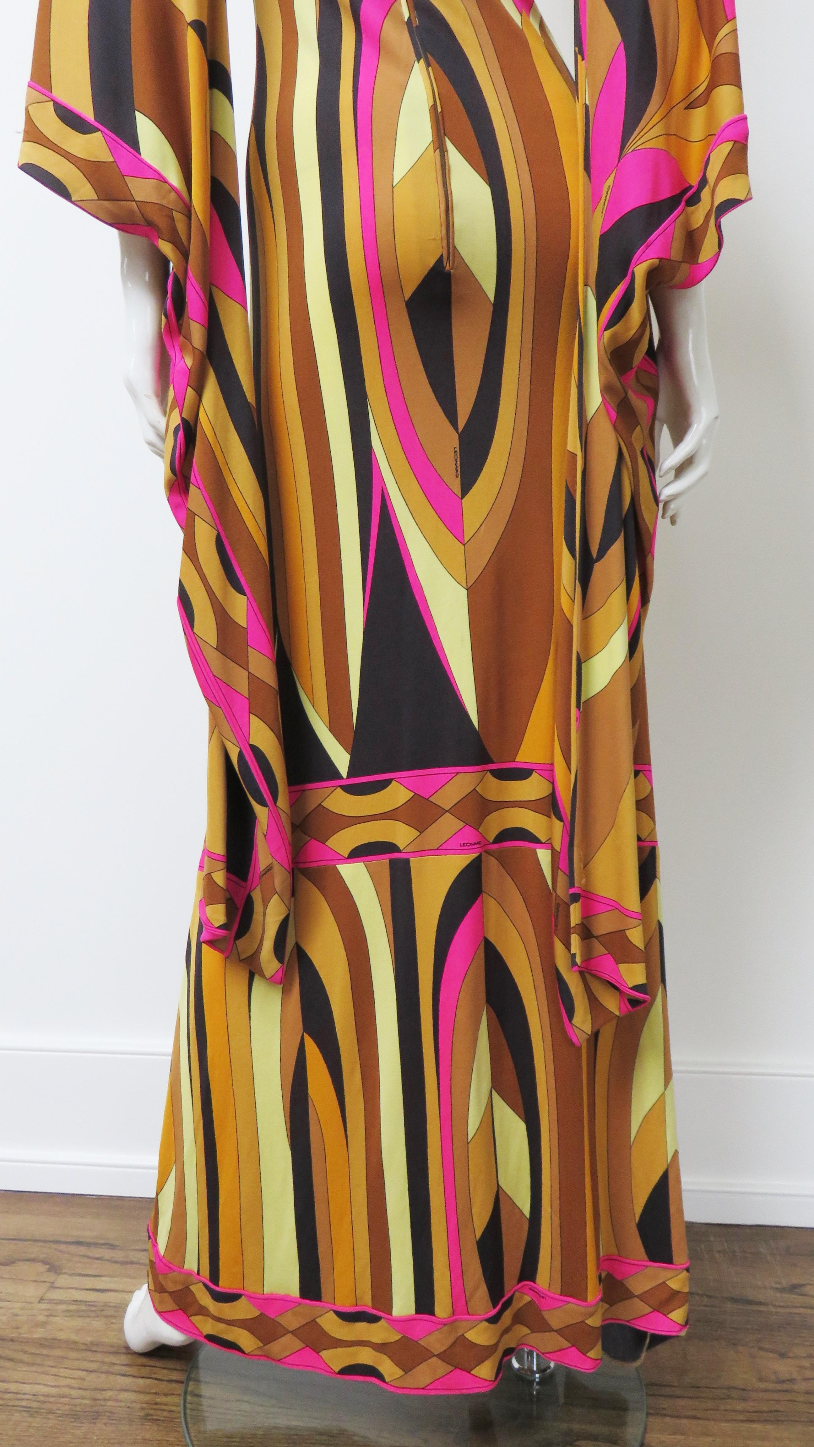 Leonard Angel Sleeve Silk Maxi Dress 1970s For Sale 9