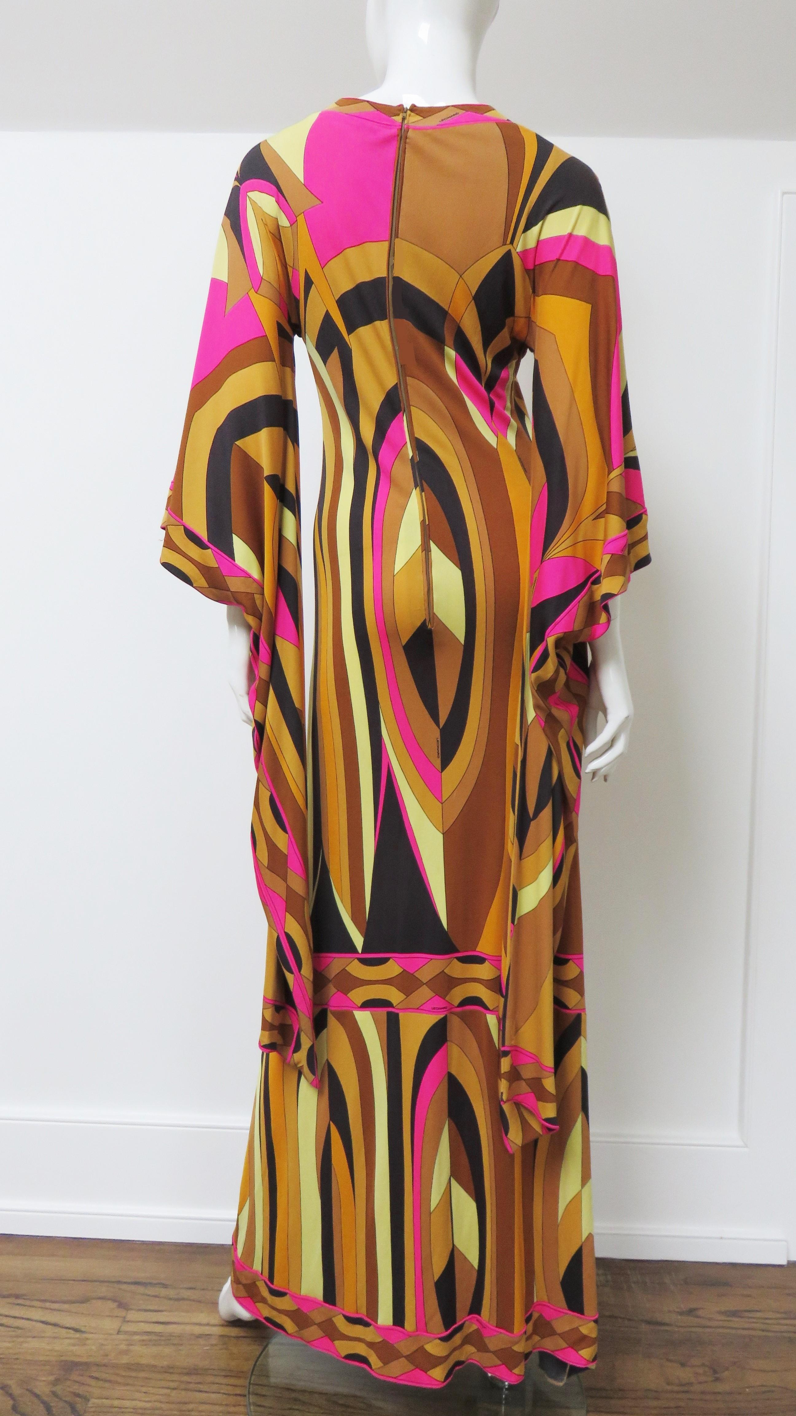 Leonard Angel Sleeve Silk Maxi Dress 1970s For Sale 10