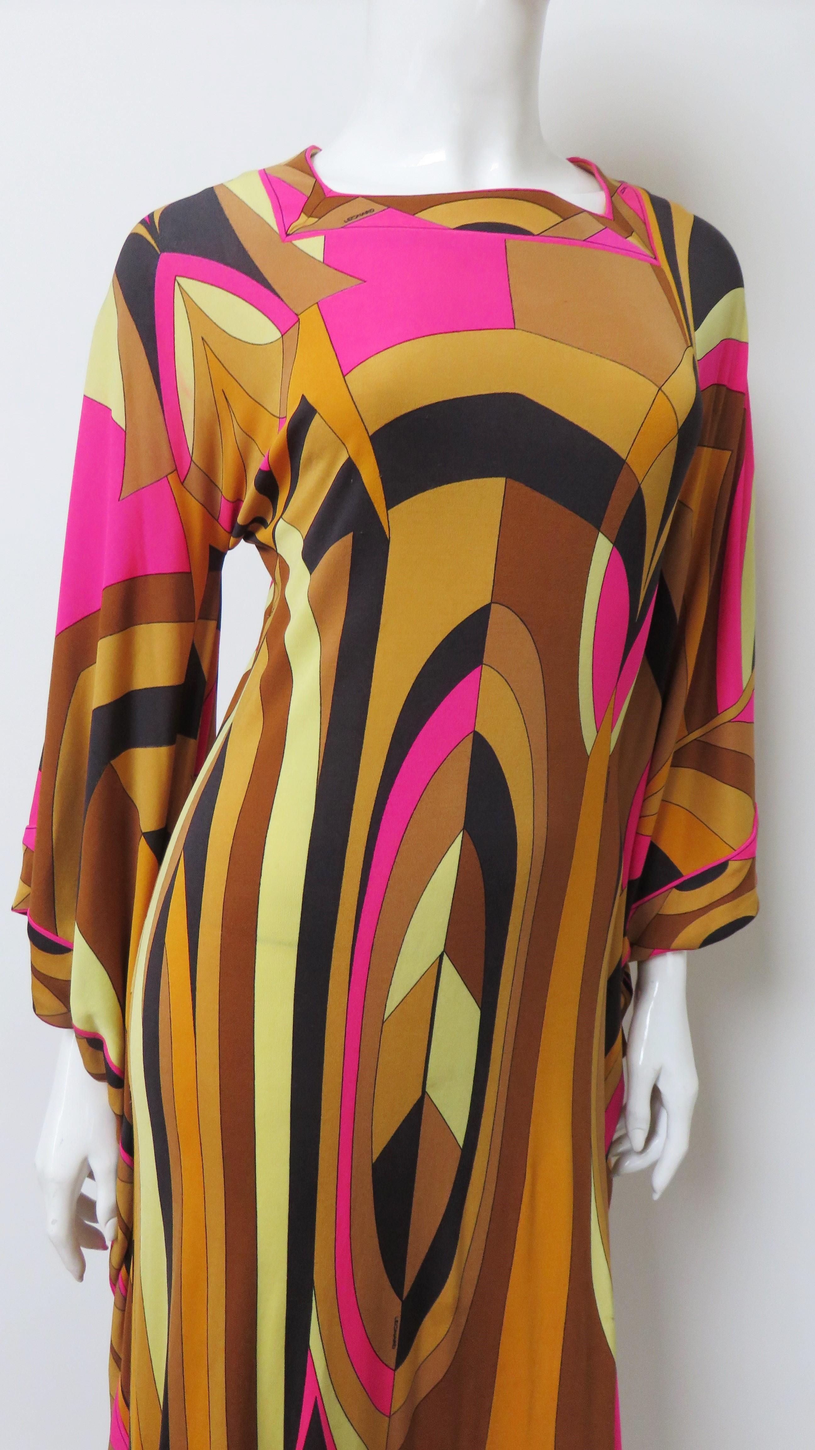 Leonard Angel Sleeve Silk Maxi Dress 1970s In Good Condition For Sale In Water Mill, NY