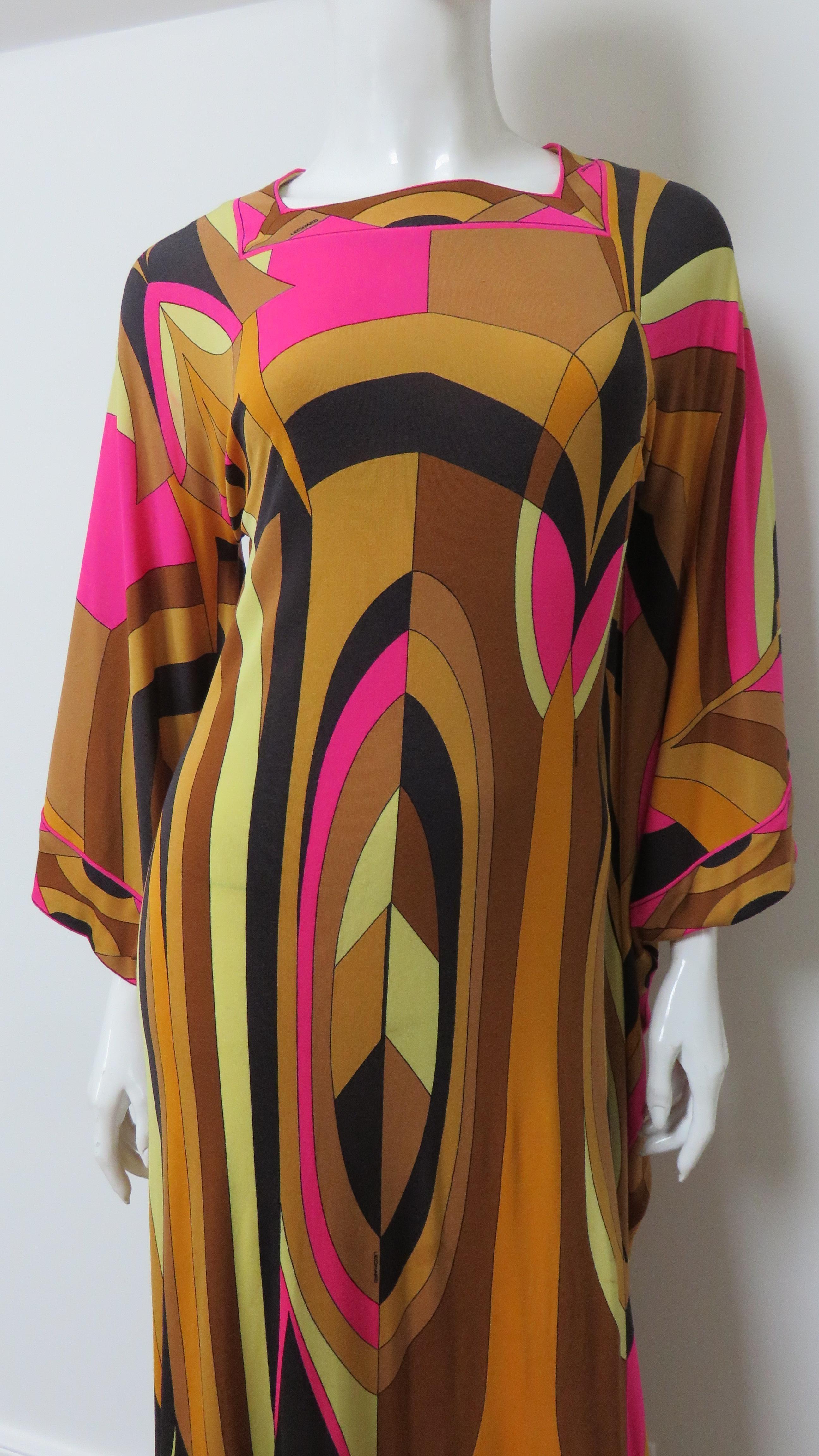 Women's Leonard Angel Sleeve Silk Maxi Dress 1970s For Sale
