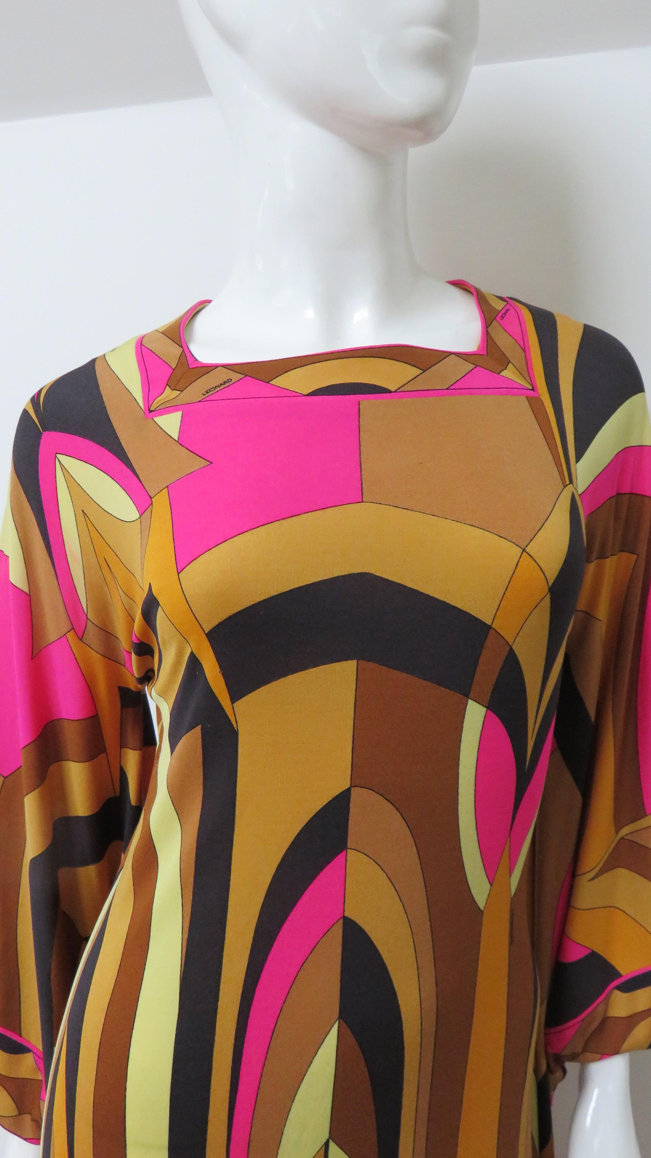 Leonard Angel Sleeve Silk Maxi Dress 1970s For Sale 1