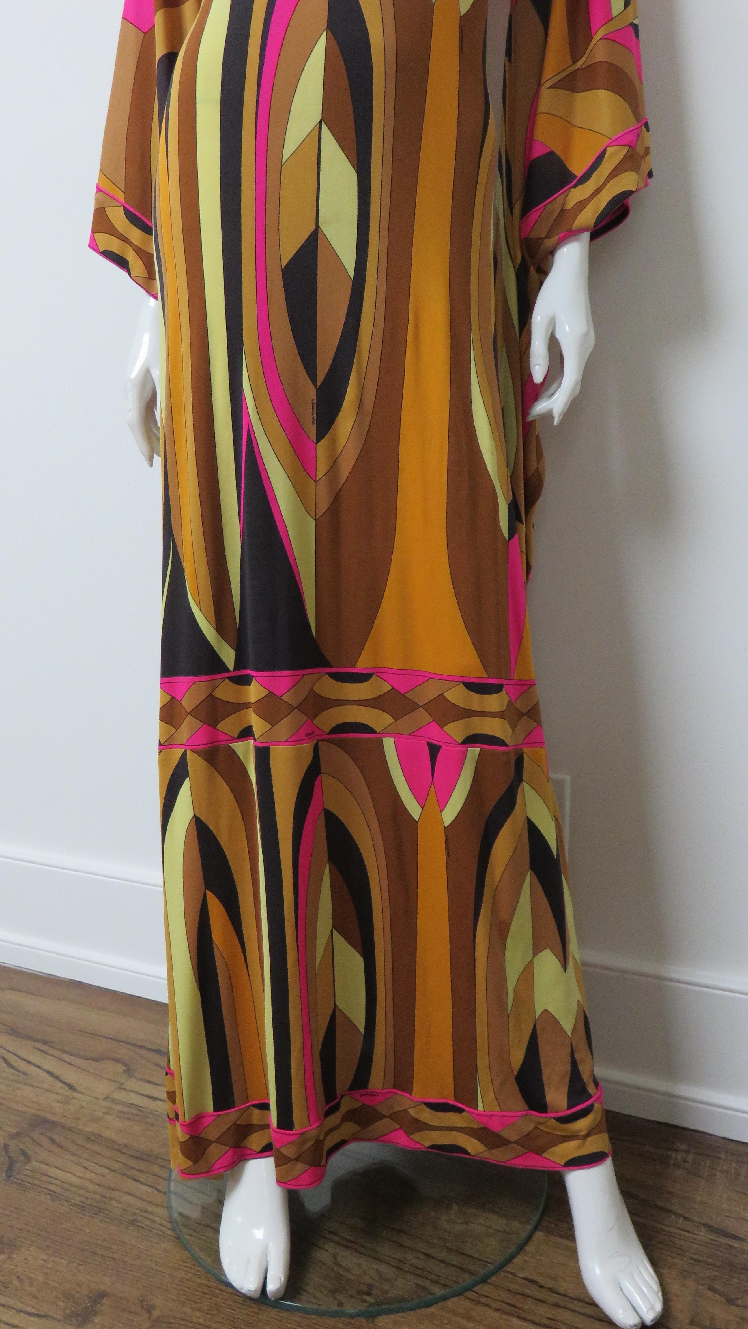 Leonard Angel Sleeve Silk Maxi Dress 1970s For Sale 2