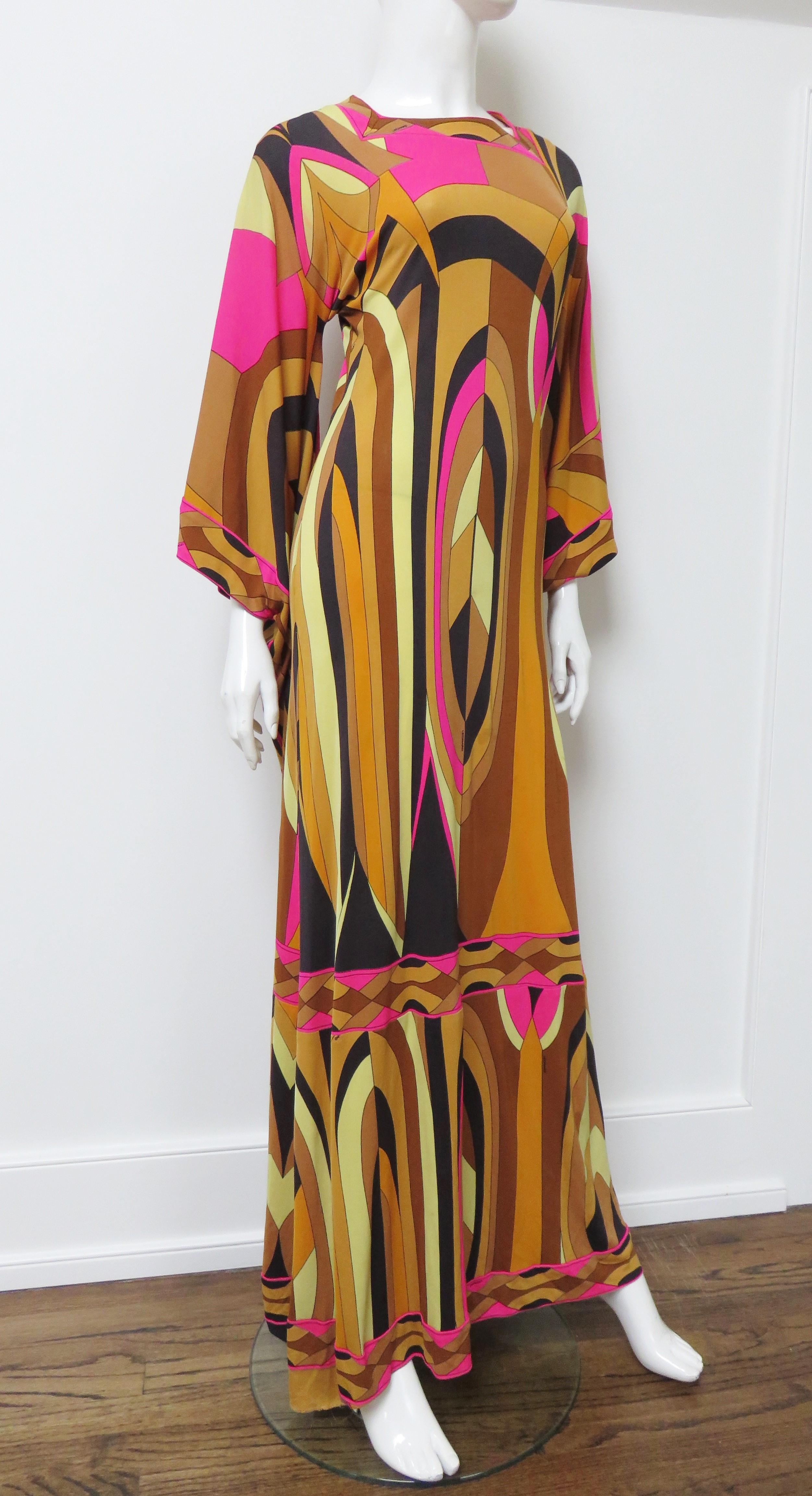 Leonard Angel Sleeve Silk Maxi Dress 1970s For Sale 3