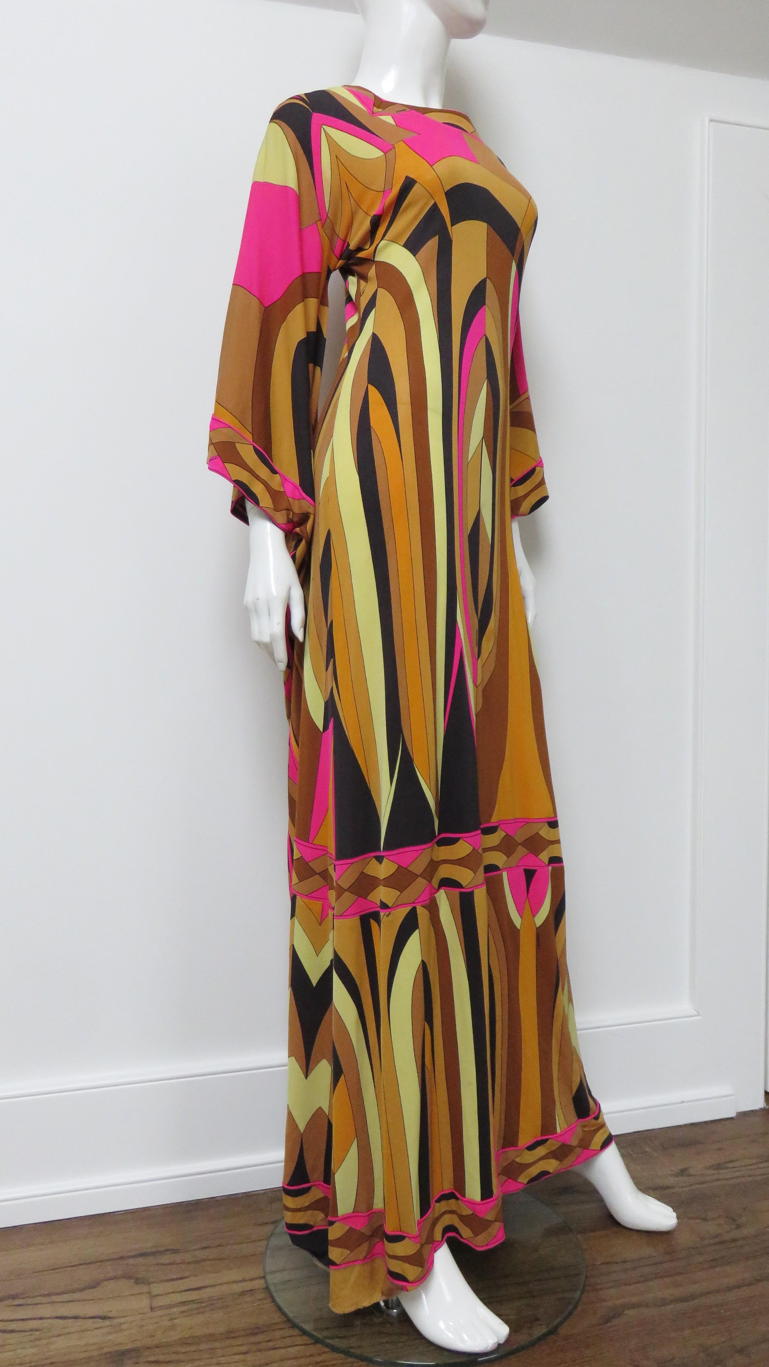 Leonard Angel Sleeve Silk Maxi Dress 1970s For Sale 4