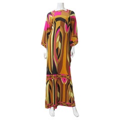 Retro Leonard Angel Sleeve Silk Maxi Dress 1970s