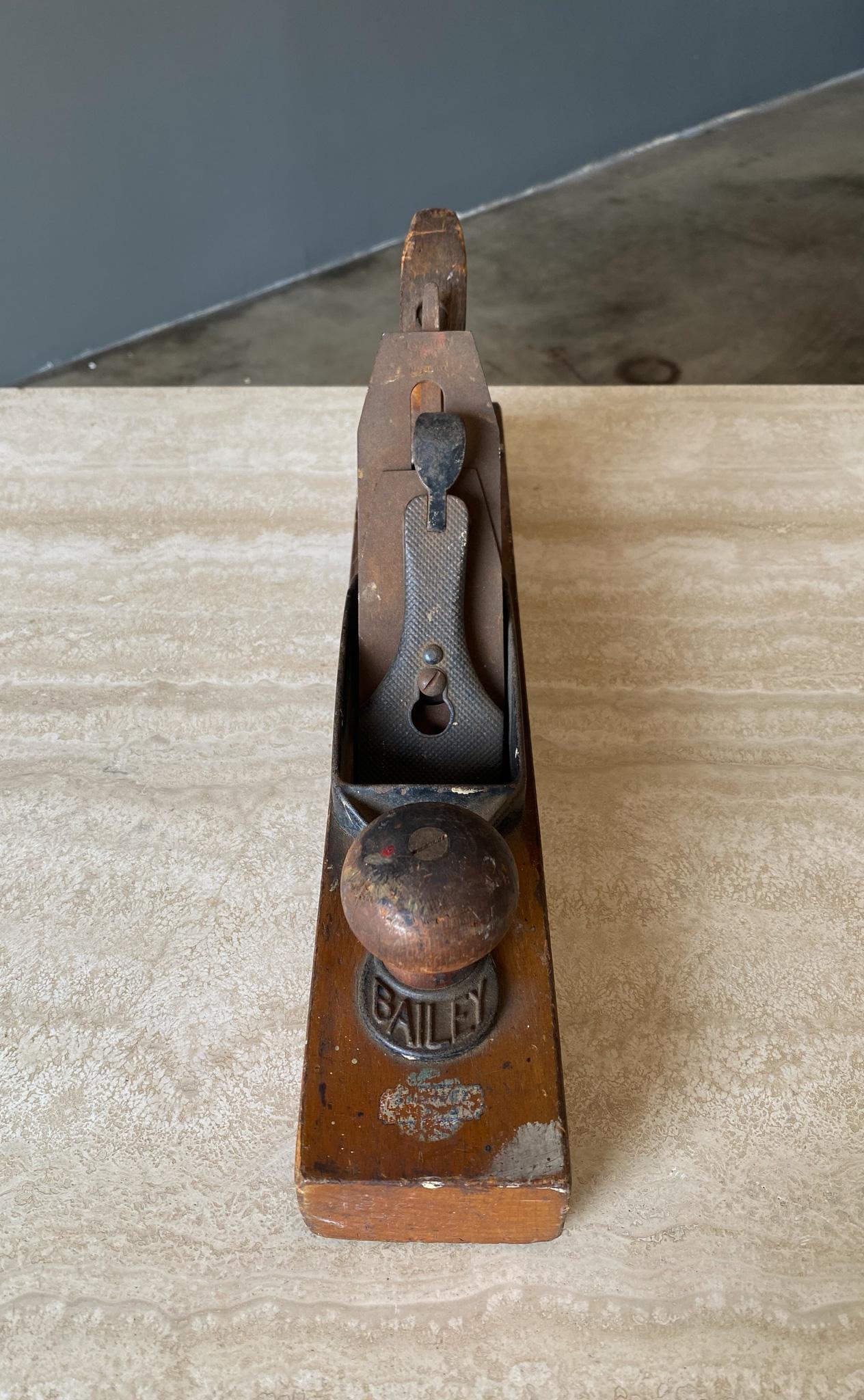 Leonard Bailey Wooden Block Plane Tool, United States, Early 20th Century In Fair Condition For Sale In Costa Mesa, CA
