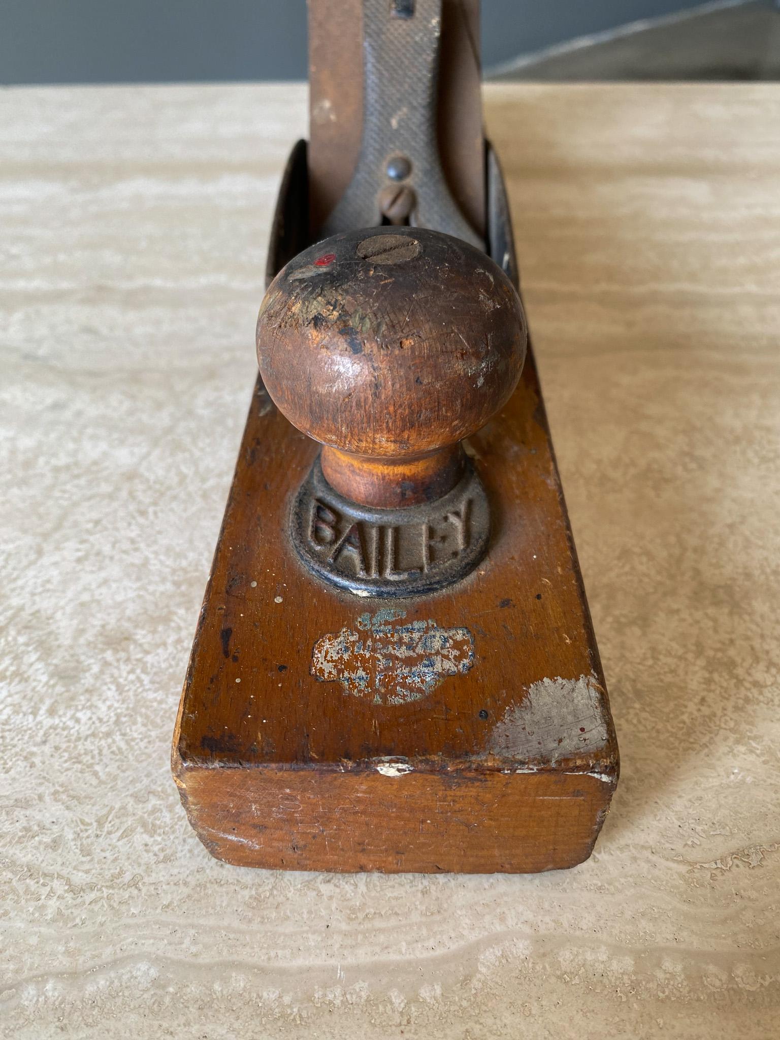 Steel Leonard Bailey Wooden Block Plane Tool, United States, Early 20th Century For Sale