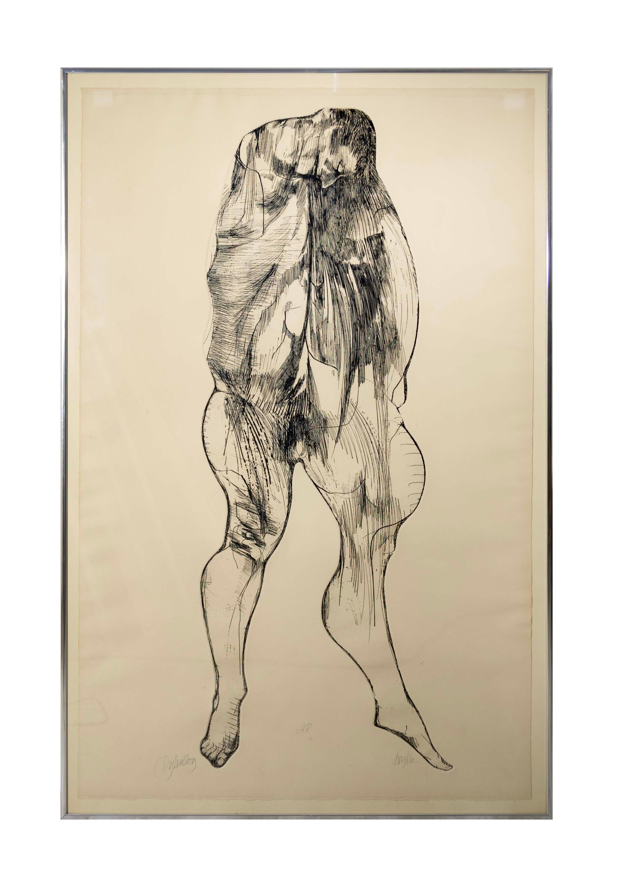 American Leonard Baskin Distension Signed Modern Figurative Etching on Paper Framed 1970