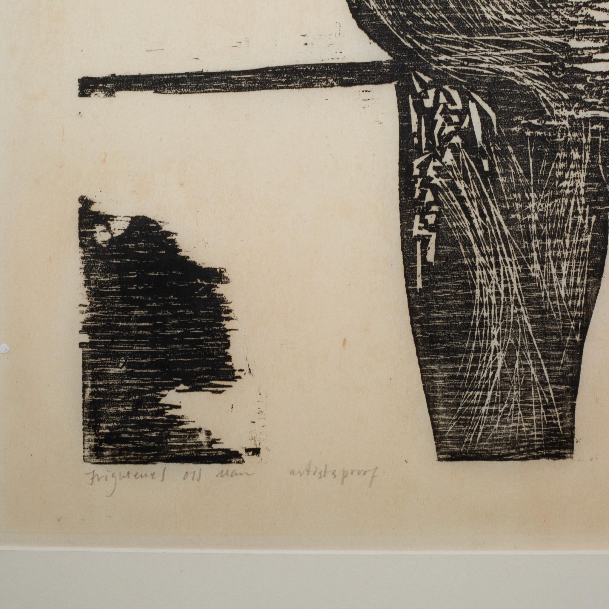 Leonard Baskin, Viejo asustado, 1950, xilografía, prueba de artista, firmado Moderno de mediados de siglo en venta