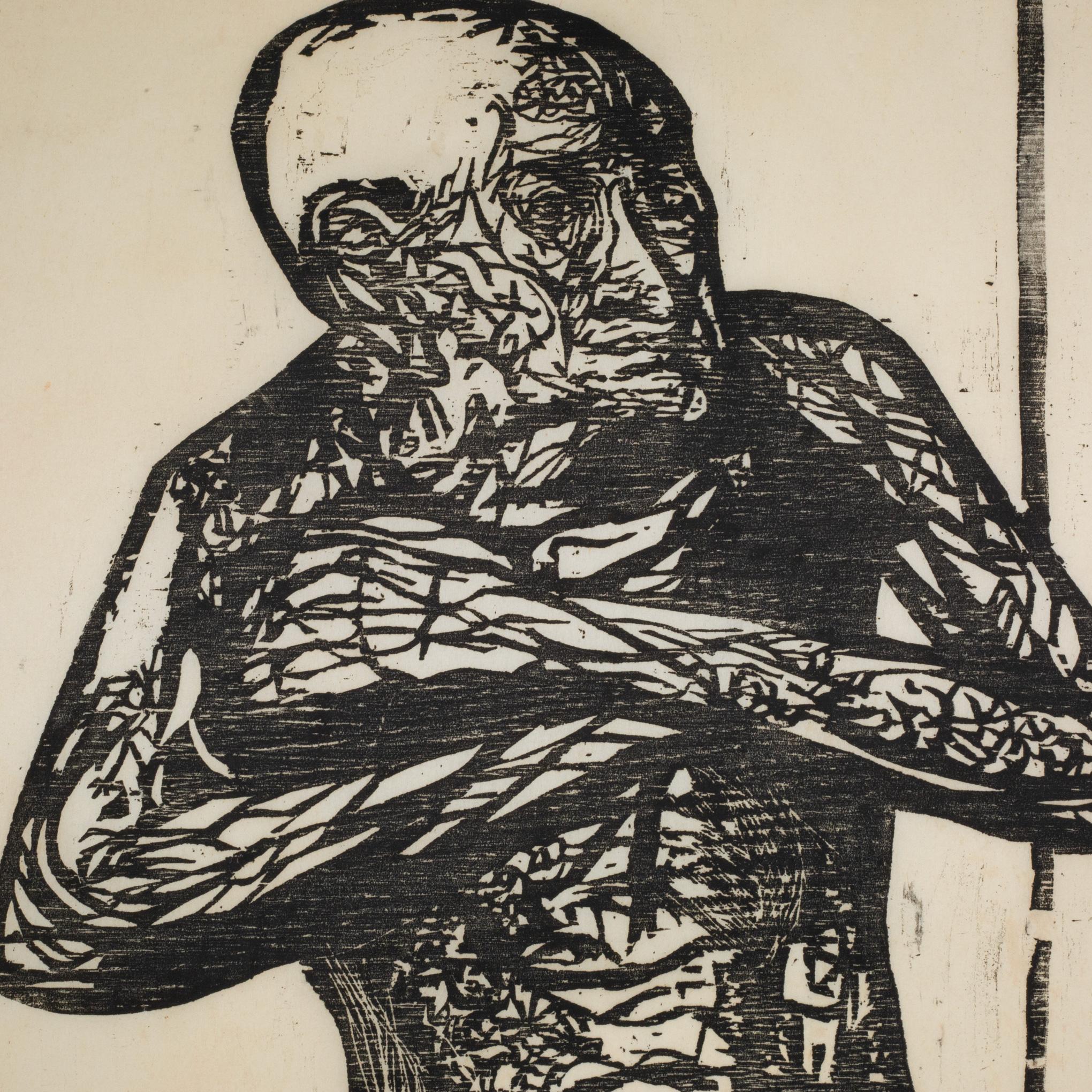Leonard Baskin, Viejo asustado, 1950, xilografía, prueba de artista, firmado Estadounidense en venta