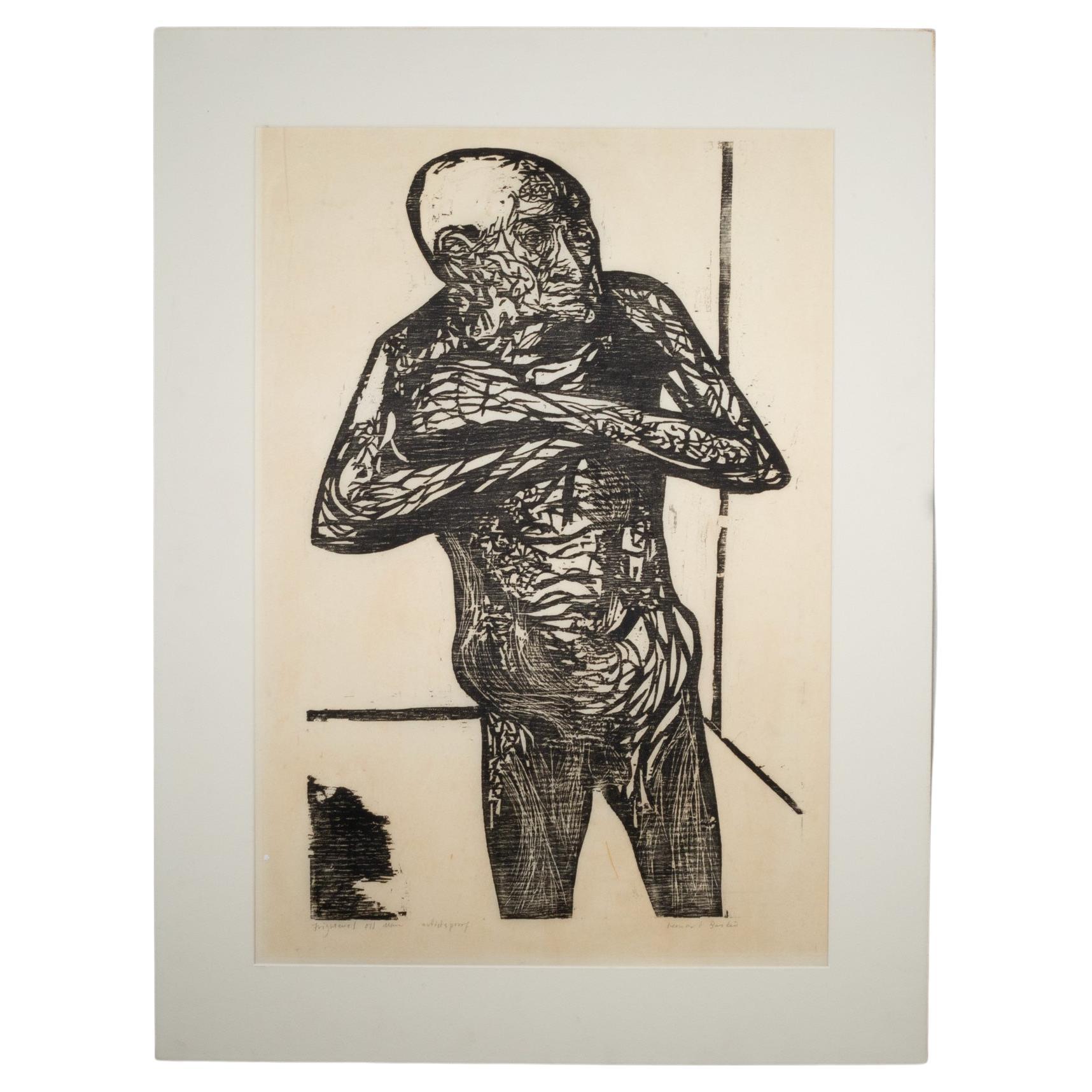 Leonard Baskin, Viejo asustado, 1950, xilografía, prueba de artista, firmado en venta
