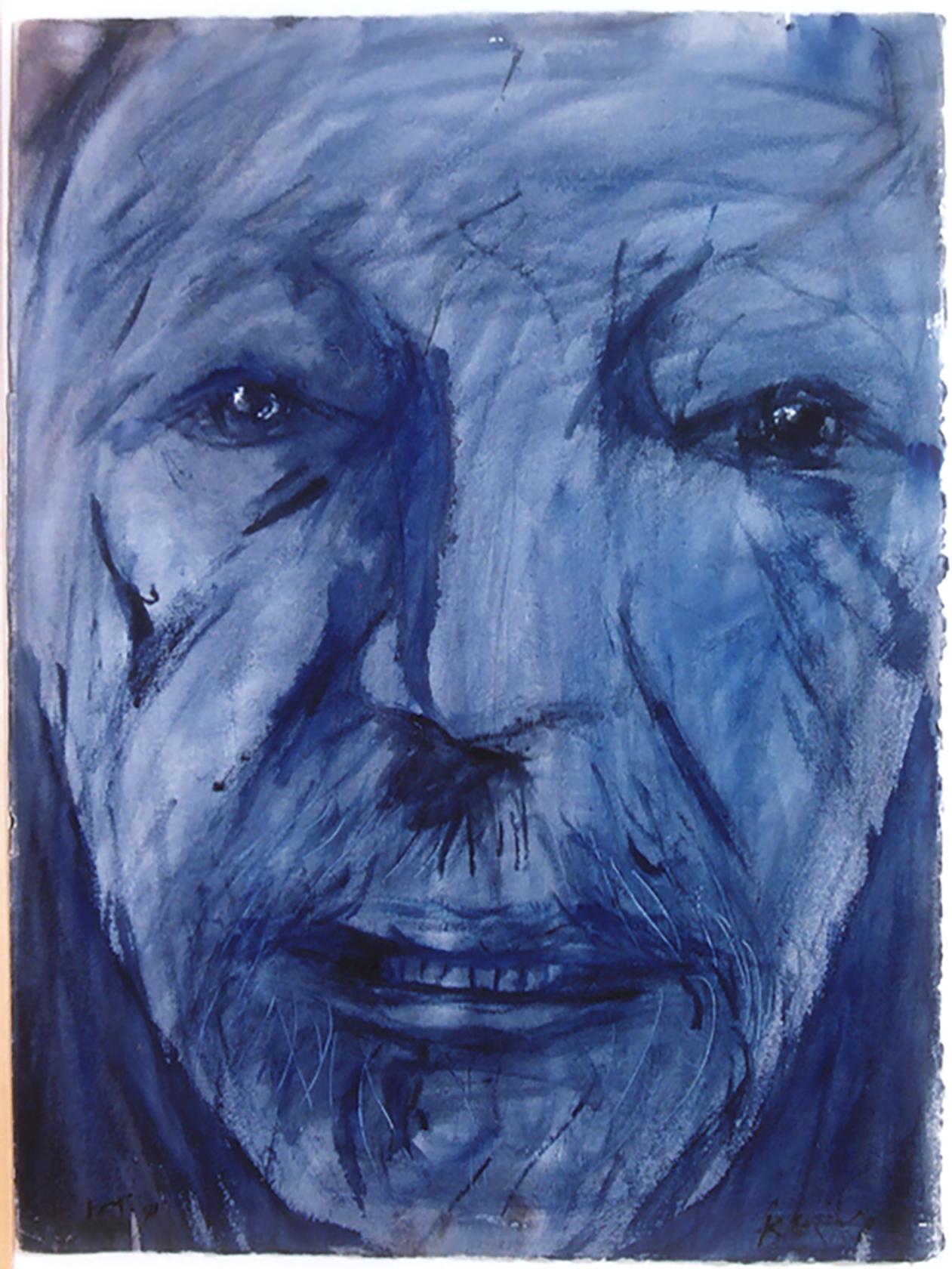 Leonard Baskin Portrait Painting - Second Post-stroke Self Portrait