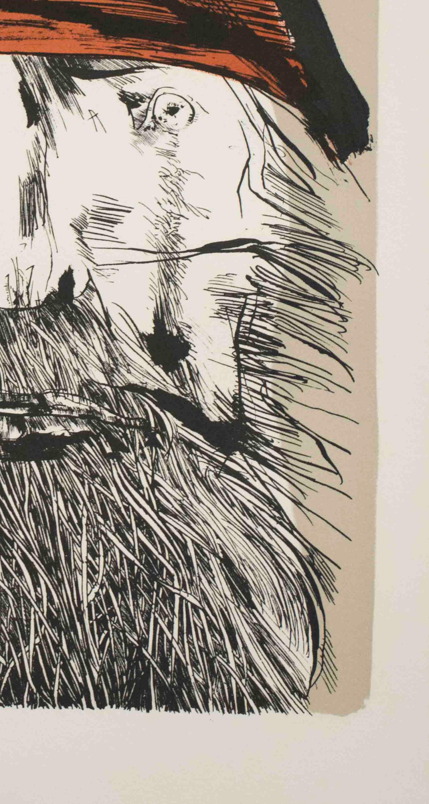 Ahab avec un chapeau - Beige Portrait Print par Leonard Baskin