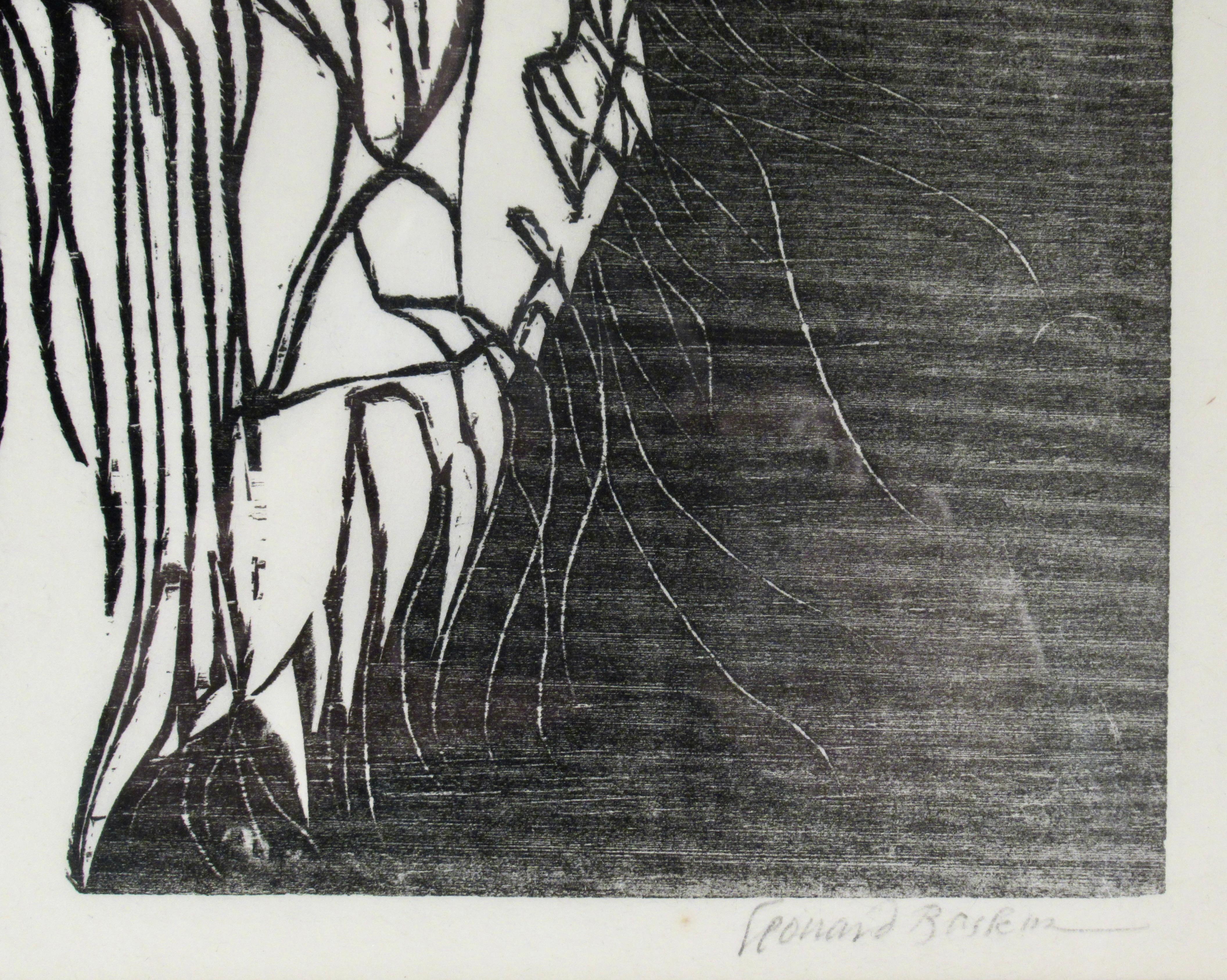 Amos - Gray Figurative Print by Leonard Baskin