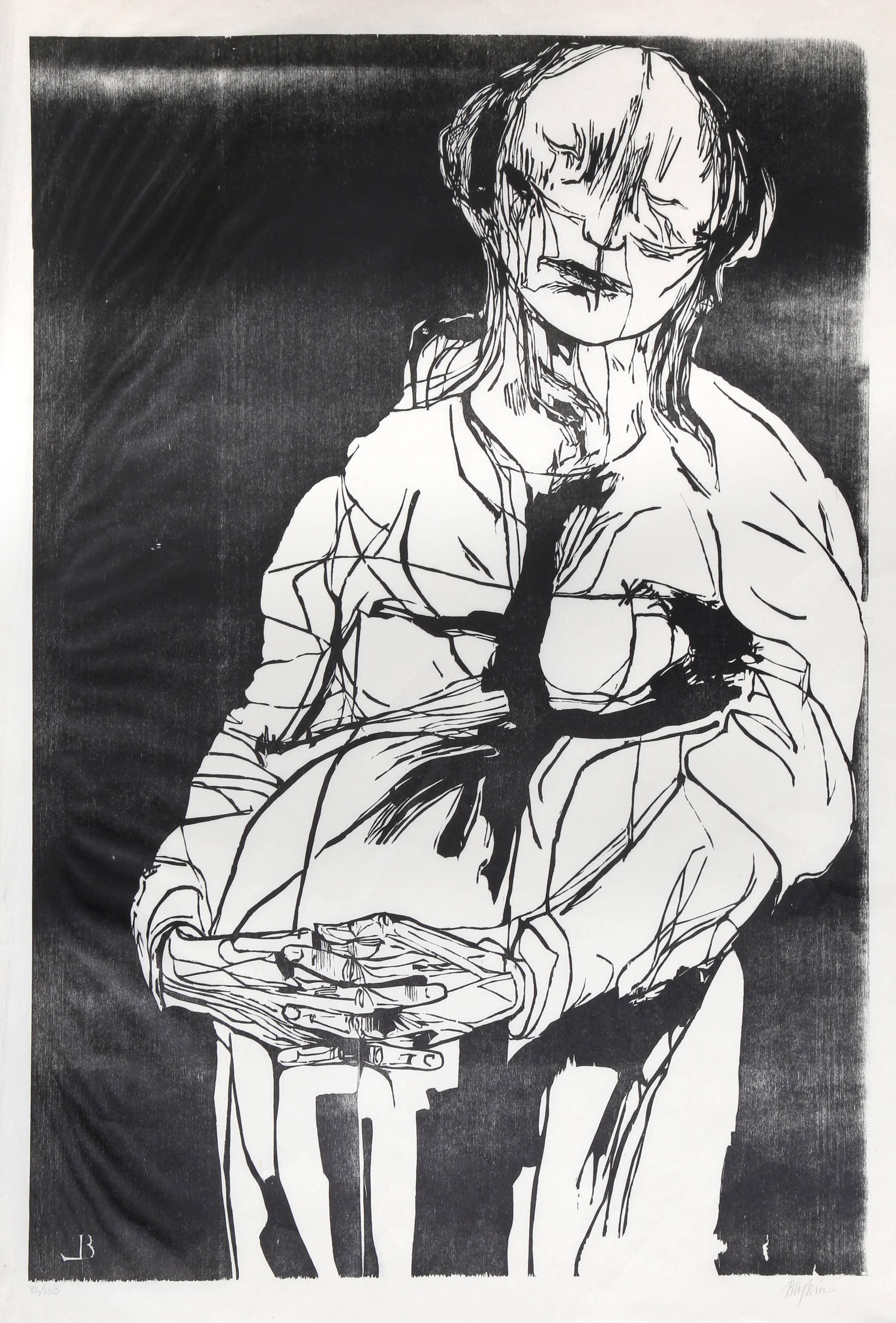 Traición, xilografía sobre papel de arroz de Leonard Baskin, 1969