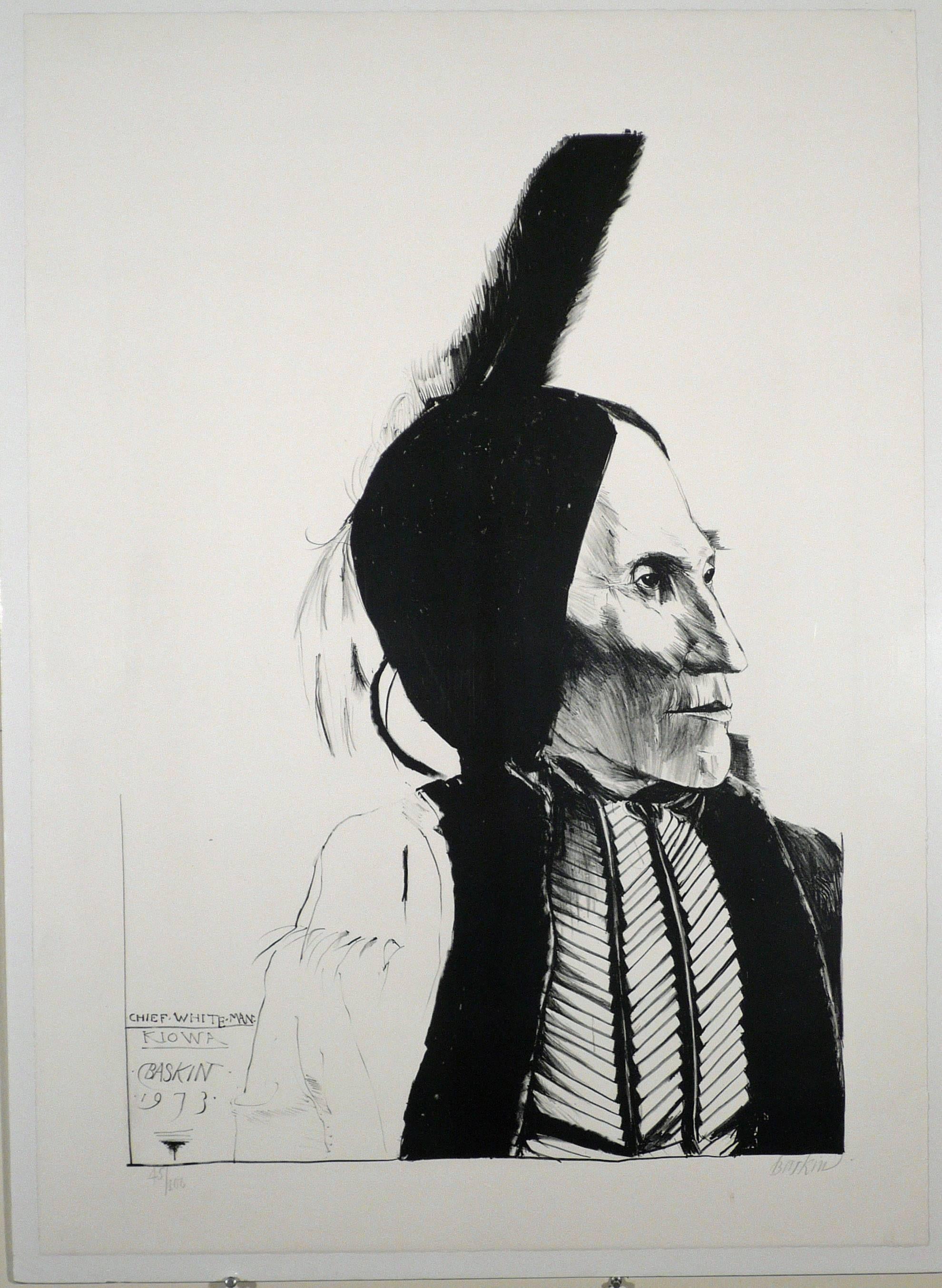 Leonard Baskin Portrait Print - CHIEF WHITE MAN