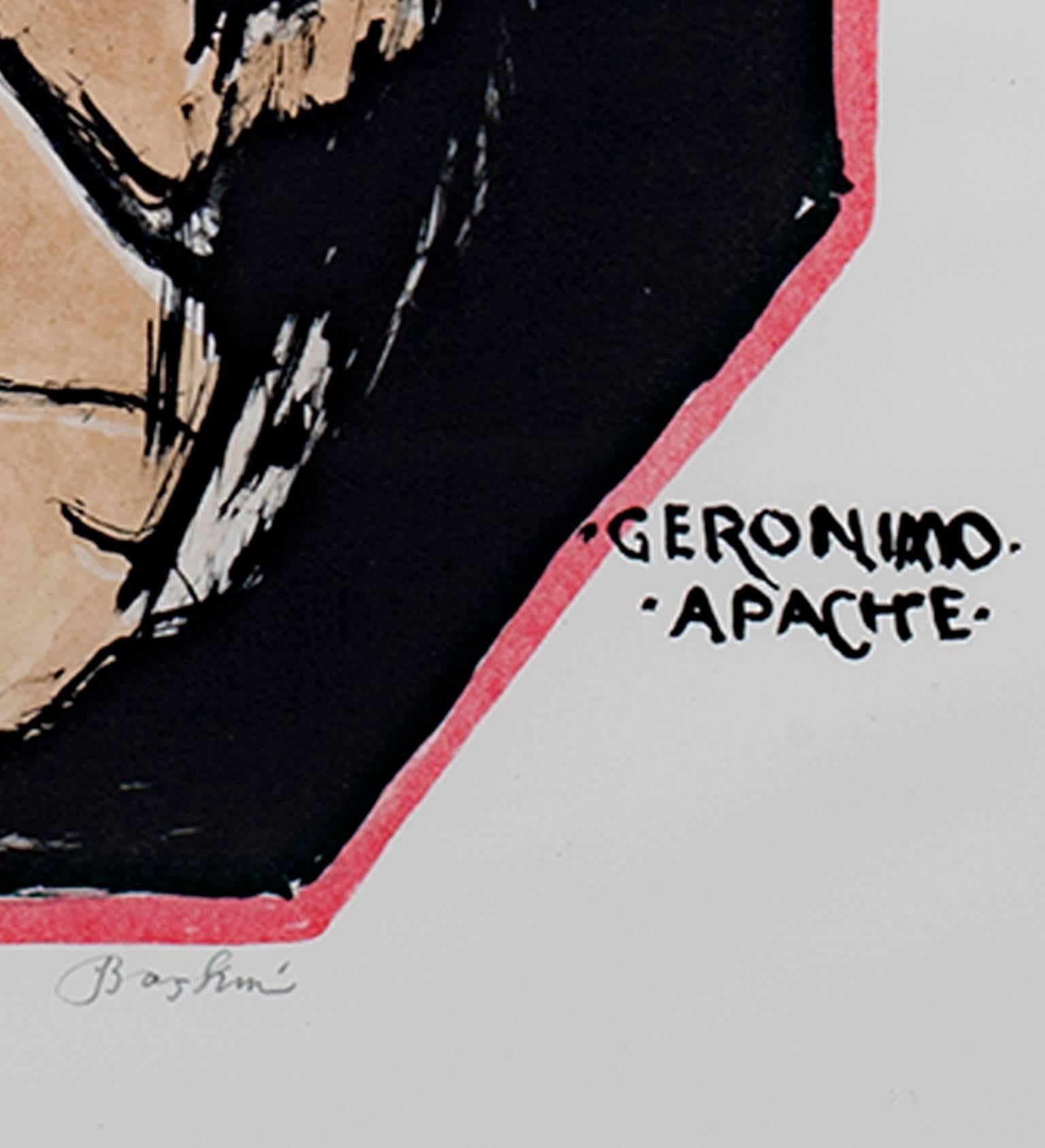 Original Lithograph Native American Male Figure Geronimo Portrait Tribe Signed - Print by Leonard Baskin