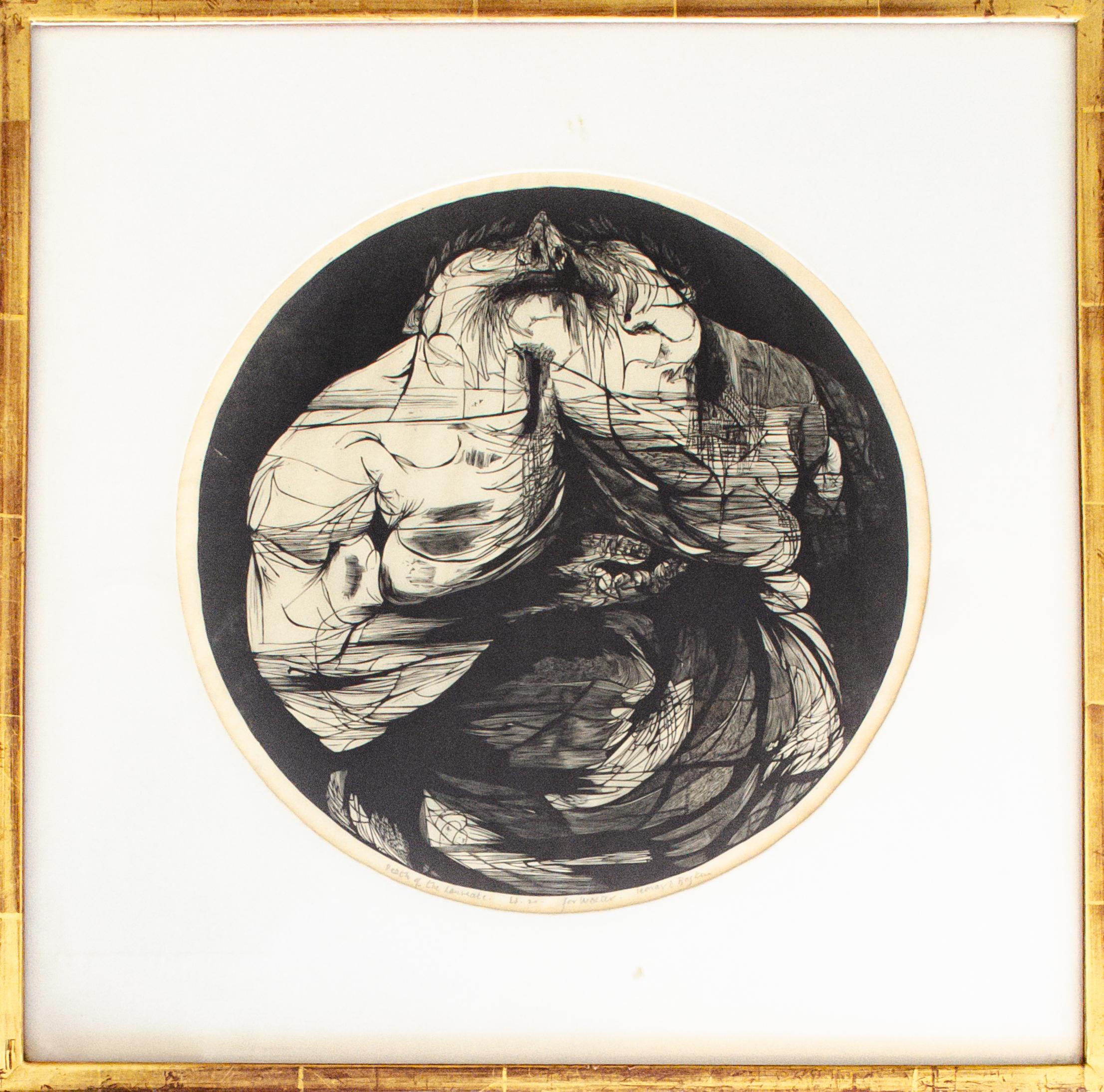 Leonard Baskin (1922-2000)
Death of the Laureate, `1957
Wood Engraving
Framed: 18 1/2 x 18 in.
Signed and inscribed bottom: Death of the Laureate, Ed. 20, For Walter [Rosenblum], Leonard Baskin

A highly respected draftsman, printmaker, teacher, and