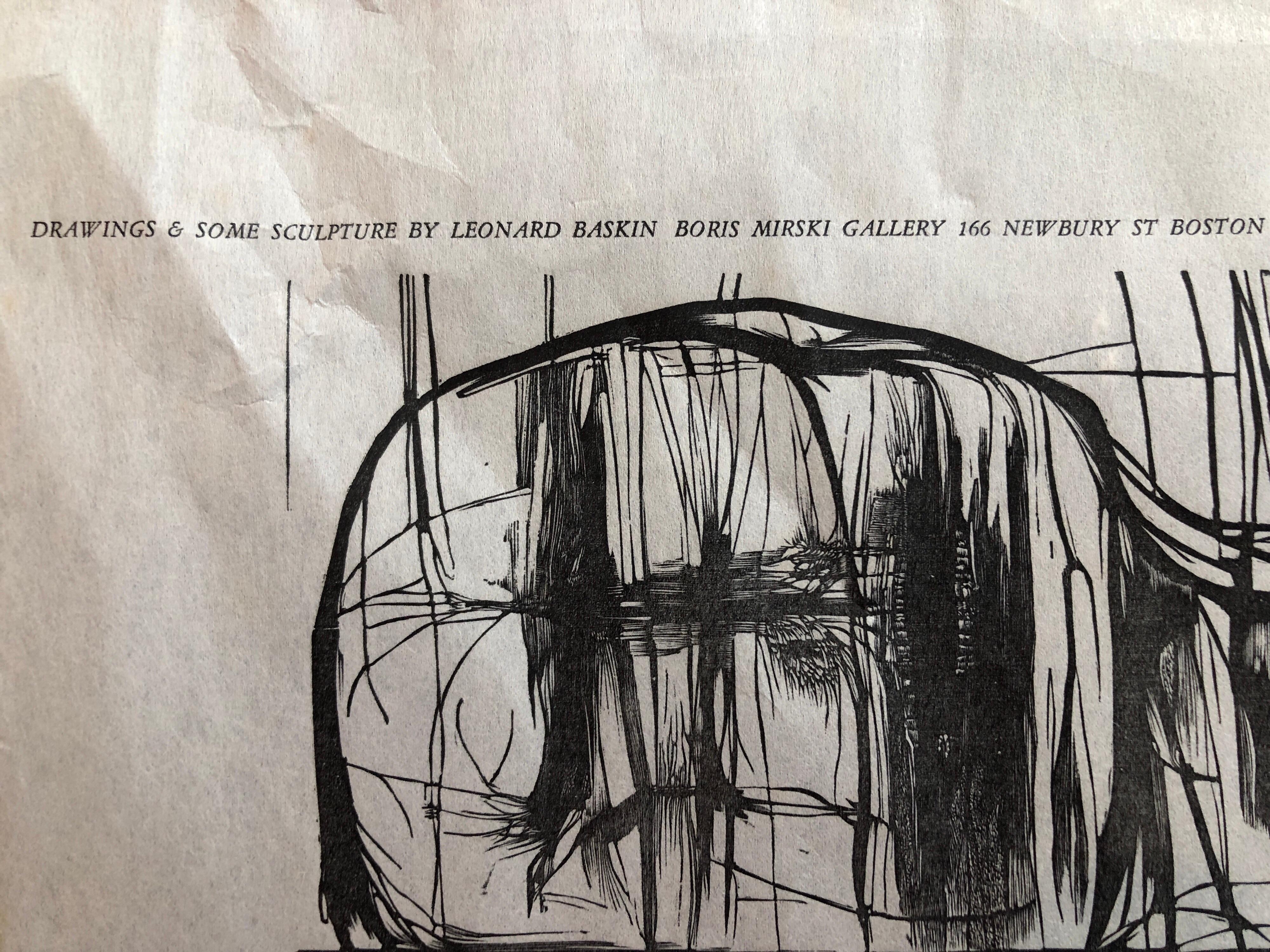 Leonard Baskin - Gravure sur bois - Affiche vintage en rouge et noir en vente 1