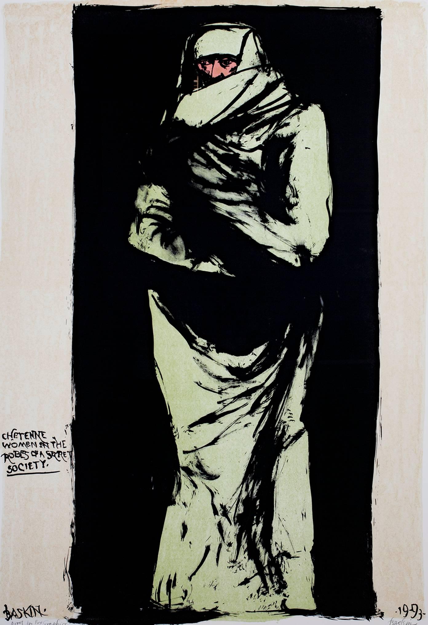 Leonard Baskin Figurative Print – Original Lithographie, Native American Female Figur, Mystery Secret Society, signiert