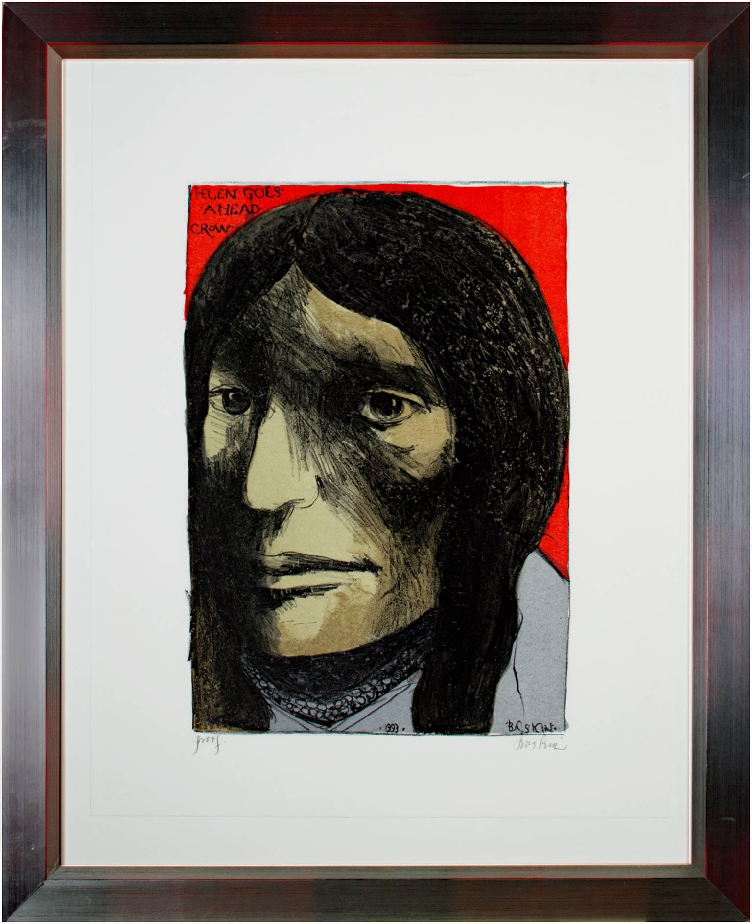 Original Lithograph Native American Female Figure Portrait Bold Stoic Signed For Sale 1
