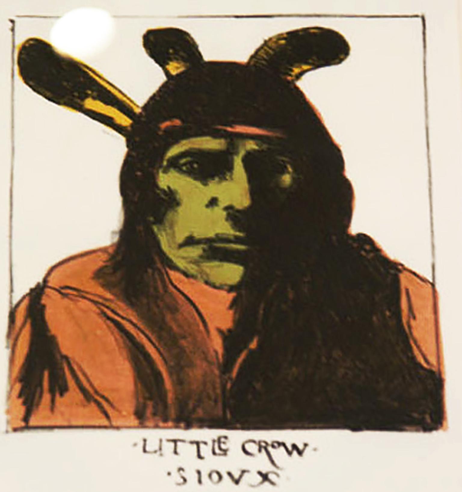 Litografia originale Figura di nativo americano ritratto maschile tribù grassetto stoico firmata - Print di Leonard Baskin