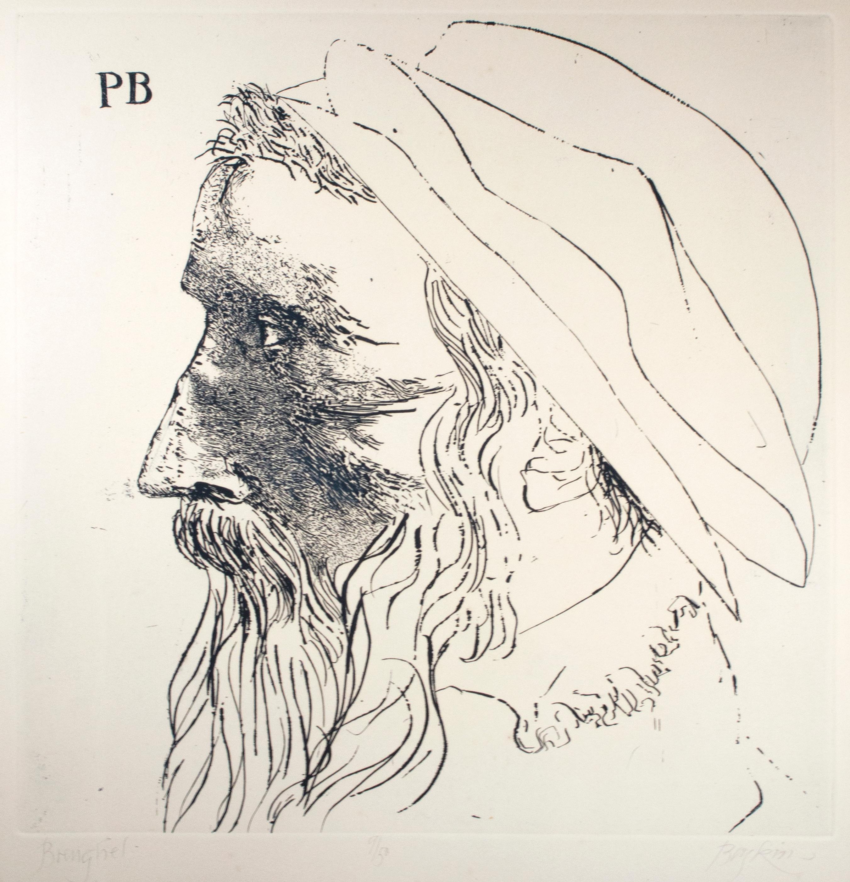 Original-Radierung „Peter Breughel“ mit Bleistift, signiert (Alte Meister), Print, von Leonard Baskin