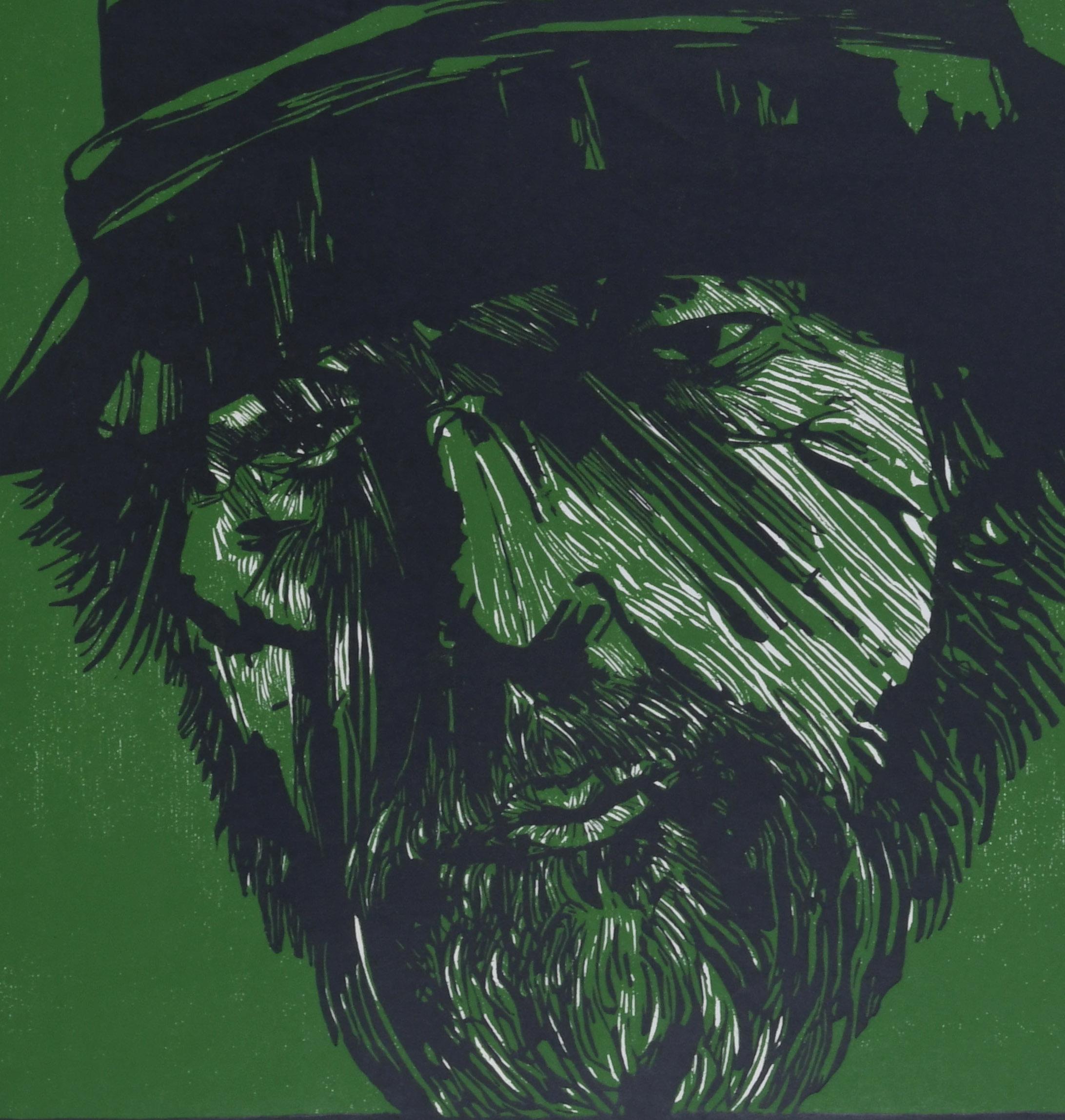 Autorretrato-L.B. AET 56 - Figurative Print Negro de Leonard Baskin