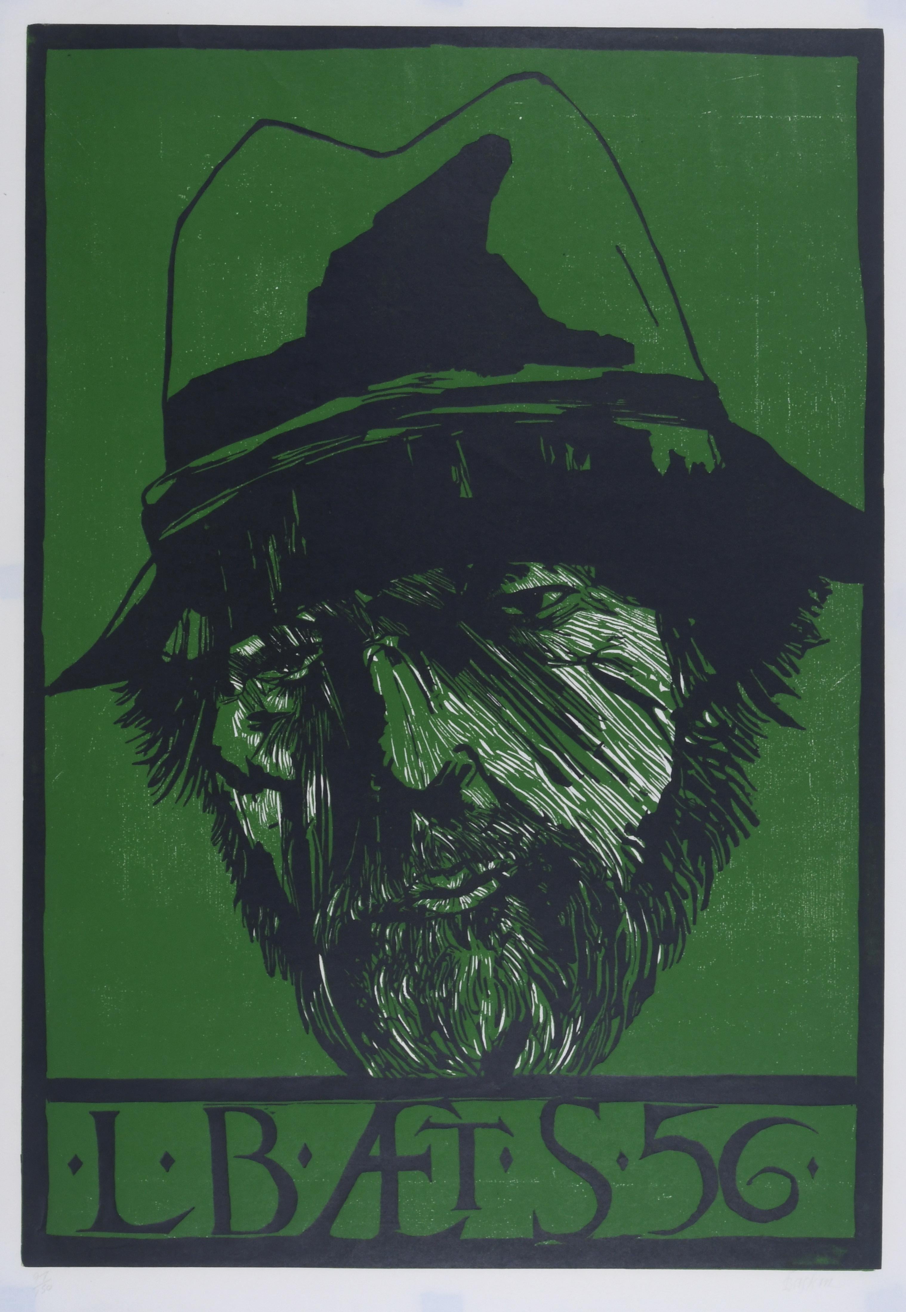 Figurative Print de Leonard Baskin - Autorretrato-L.B. AET 56