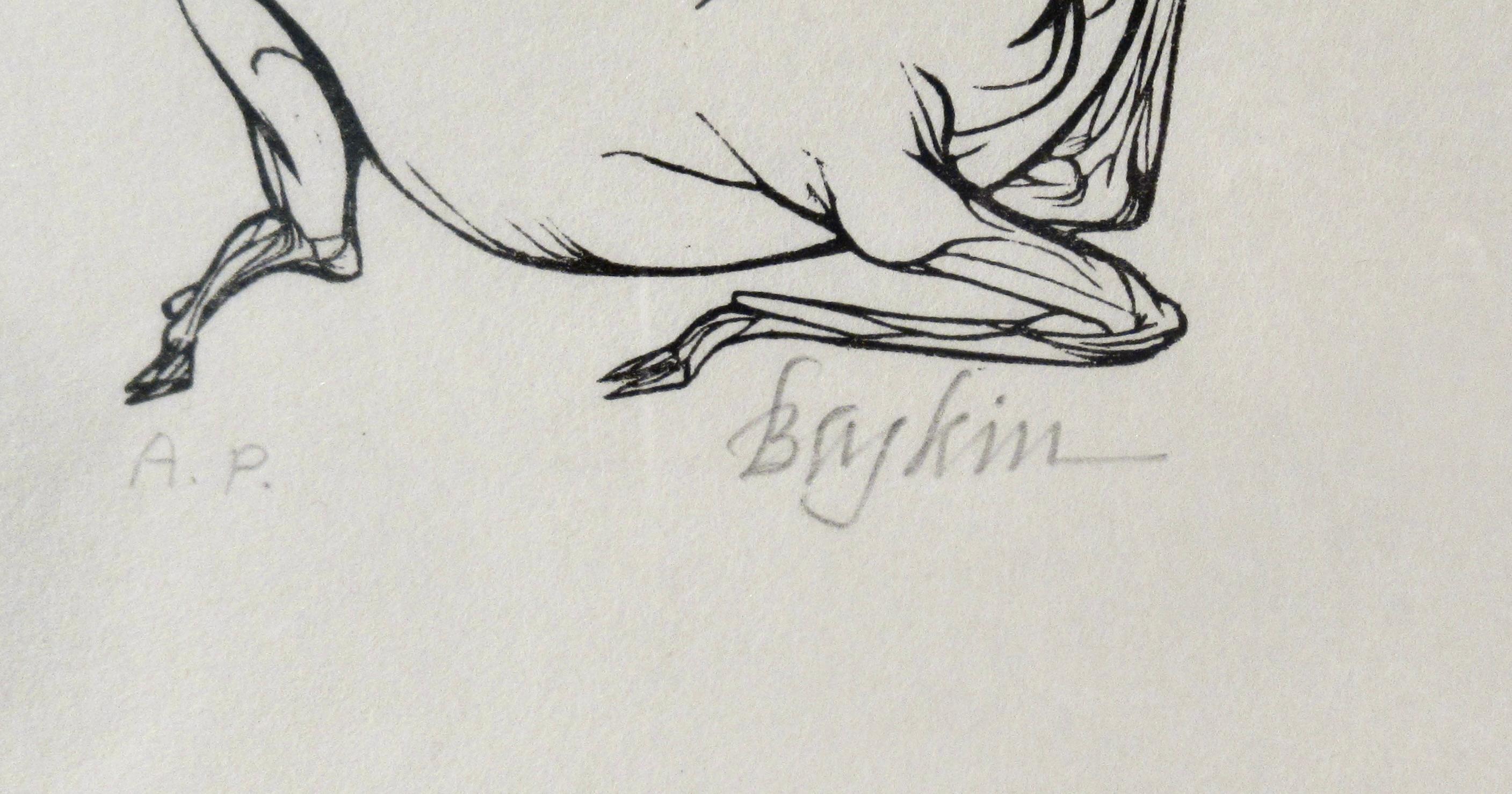 Stag - Gray Animal Print by Leonard Baskin