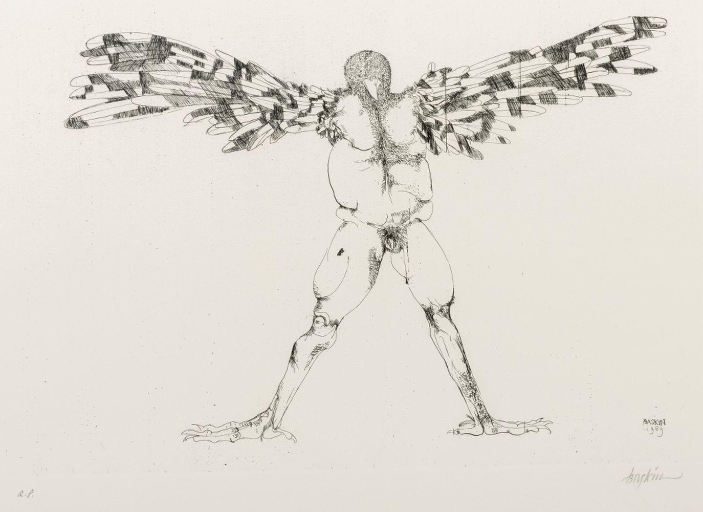 Grabados figurativos surrealistas, 3 - Print de Leonard Baskin