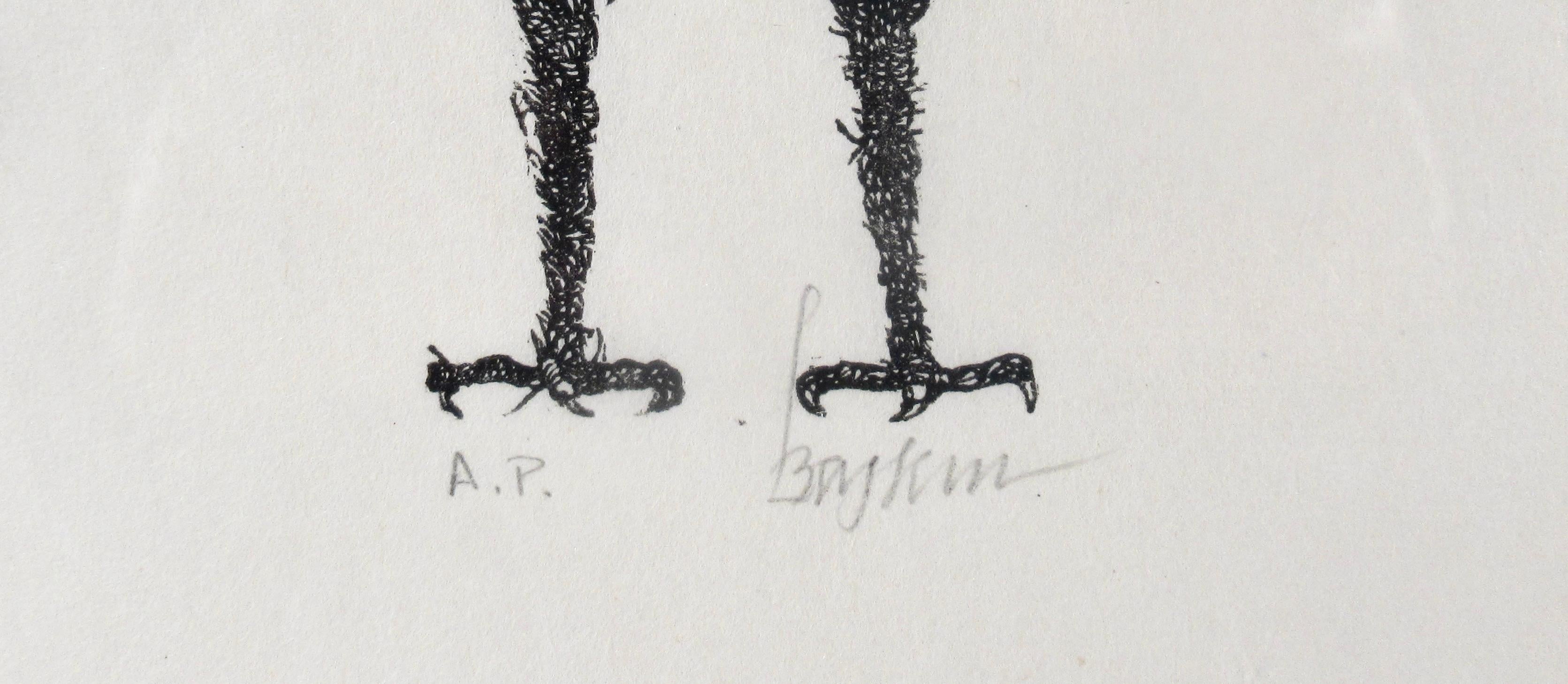 The Owl that calls upon the Night speaks the Unbeliever's ... - Gray Animal Print by Leonard Baskin