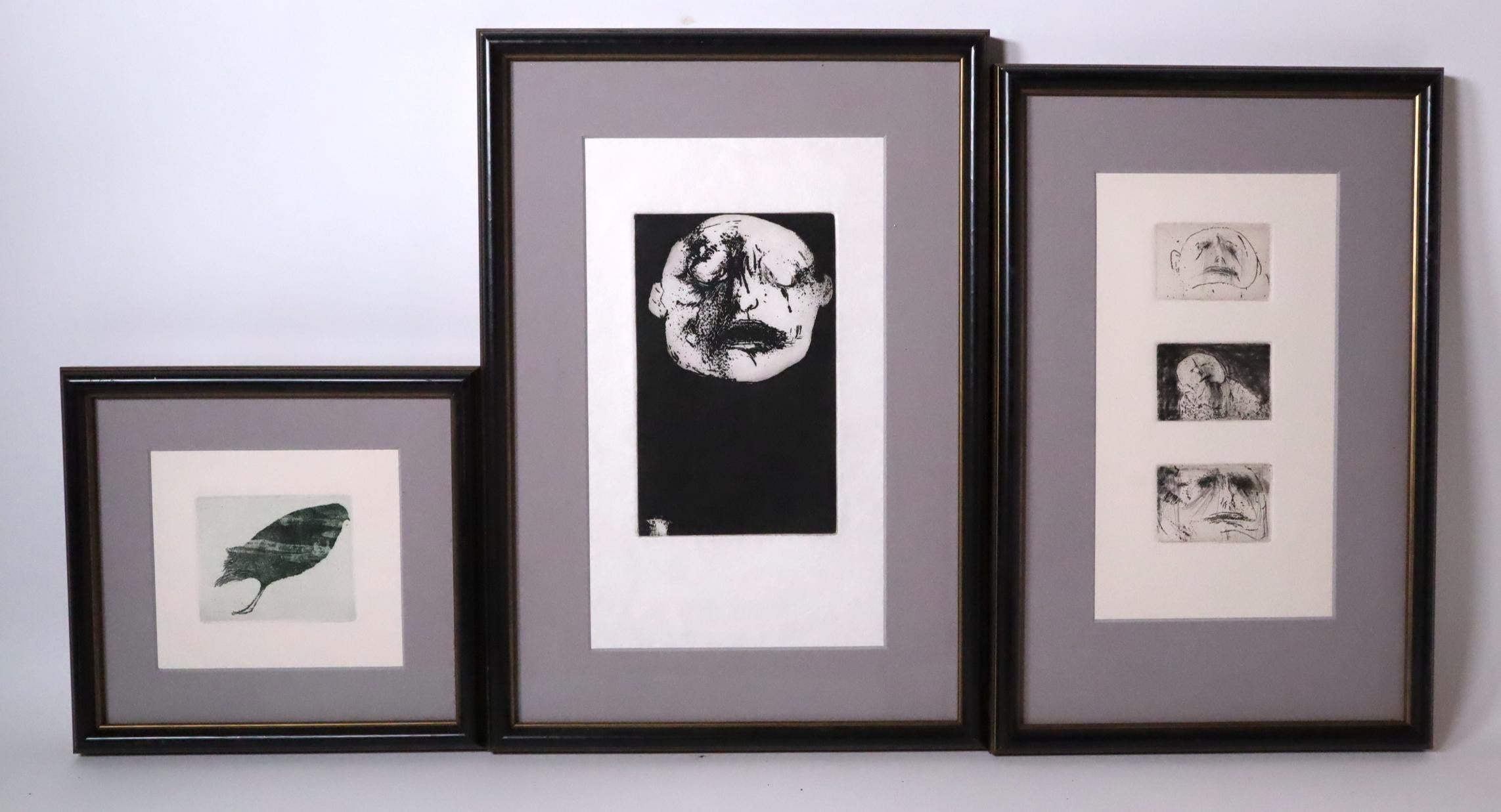 Leonard Baskin Figurative Print - Three framed etchings, trial proofs INVENTORY CLEARANCE SALE